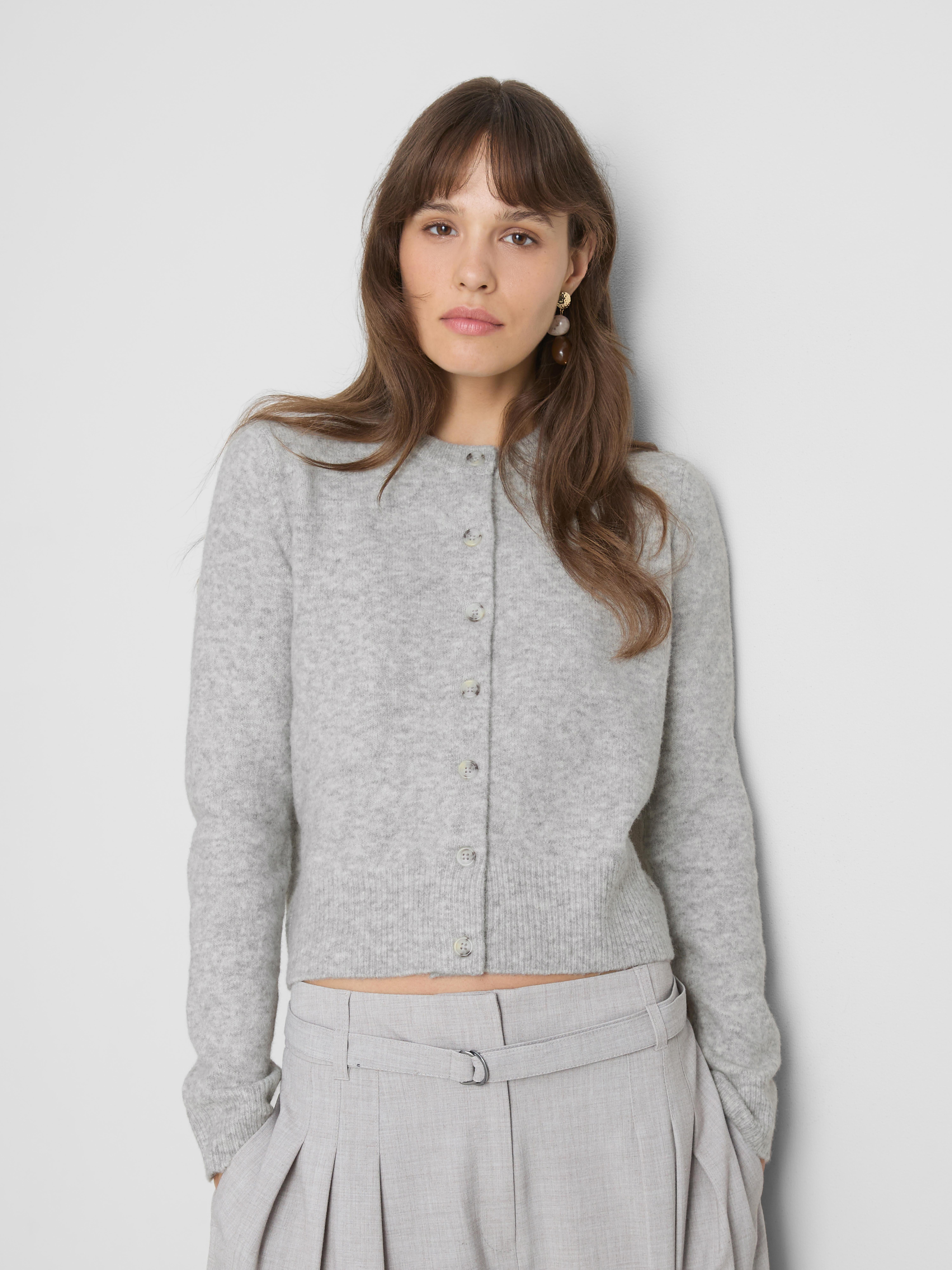 Essential Knitted Crewneck Cardigan - Light Gray