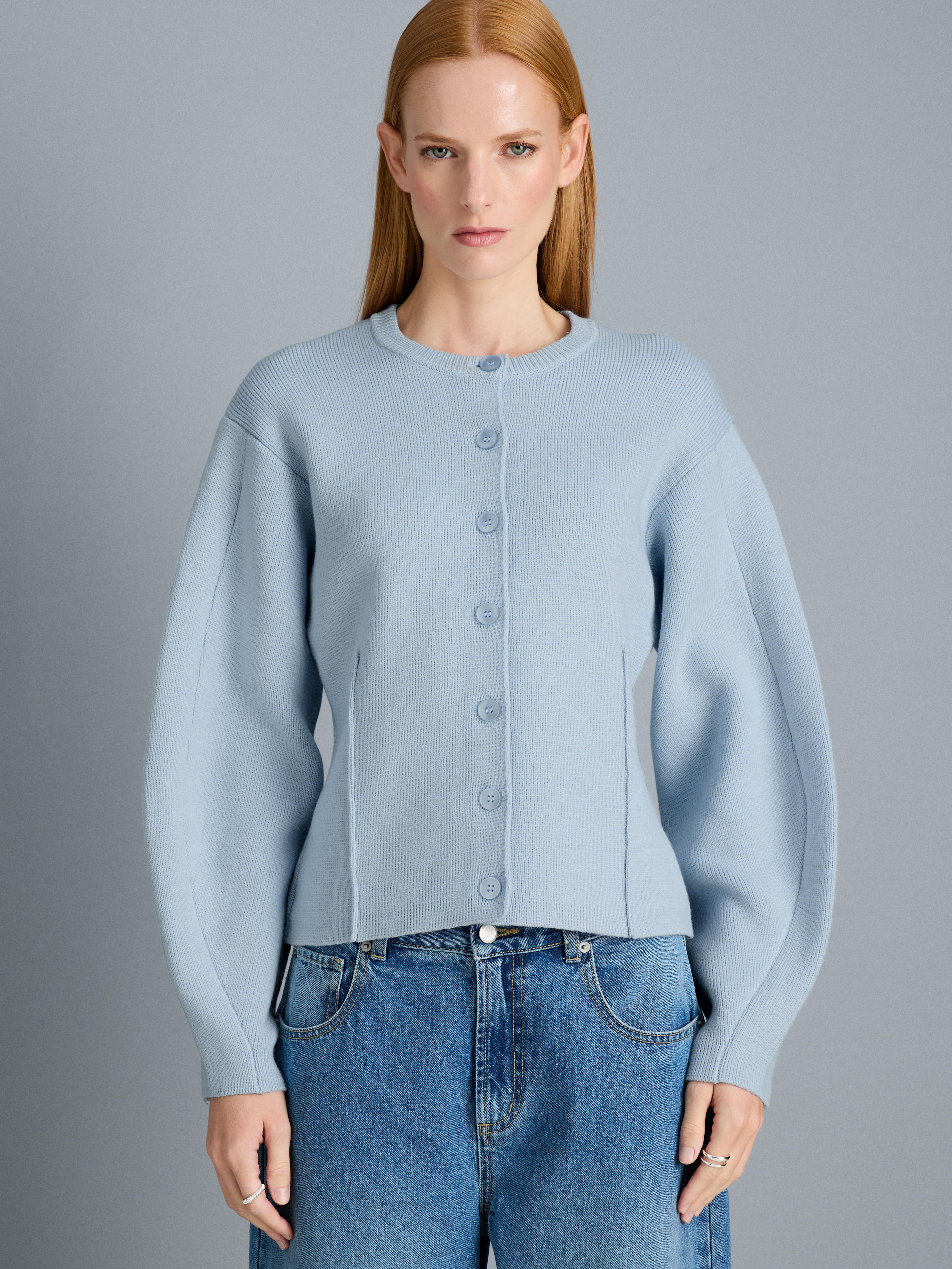 Sculpted Roundneck Cardigan - Light Blue