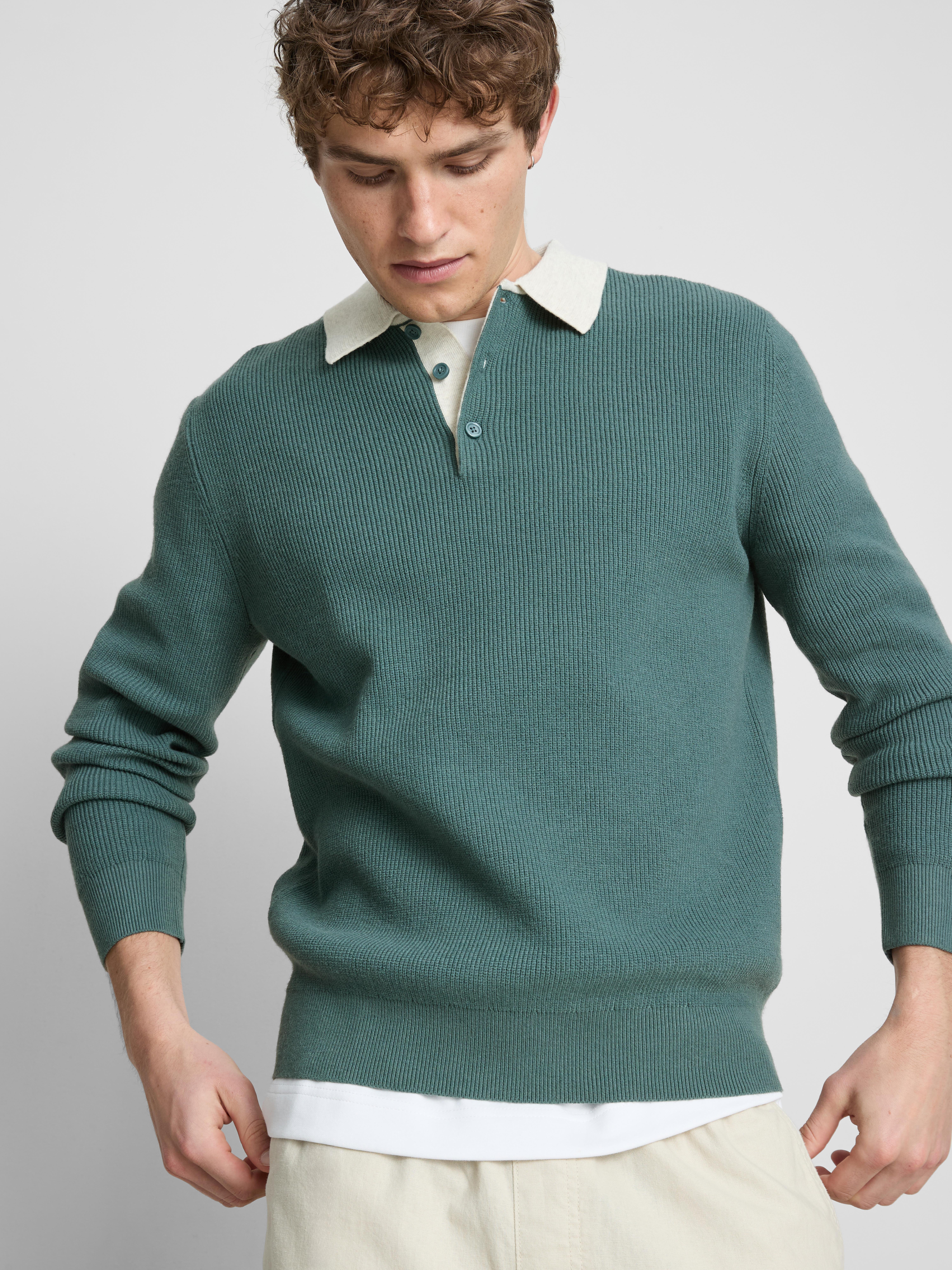 Knit Polo Sweater - Light Green