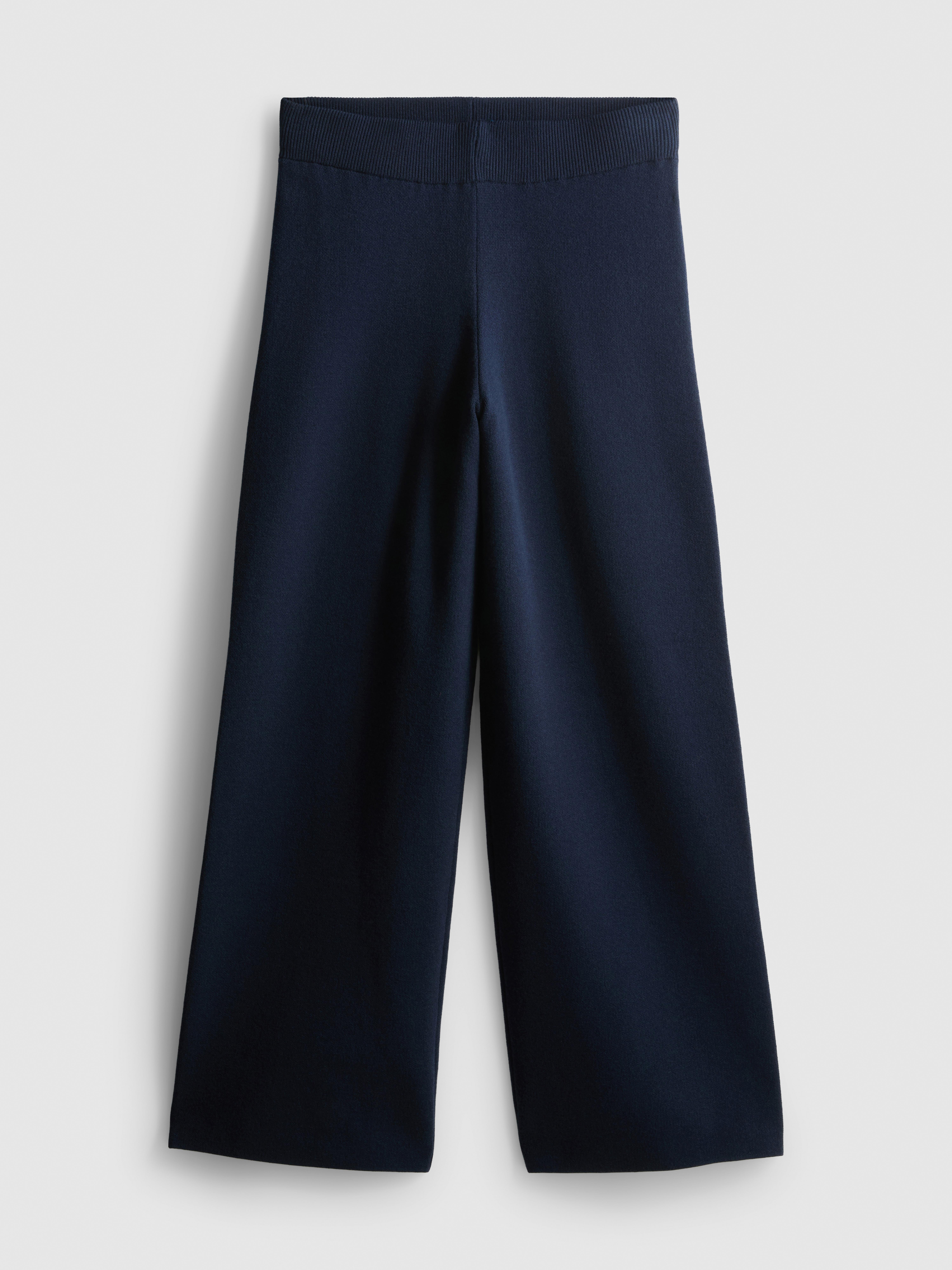 Compact Knit Wide Leg Leggings - Navy