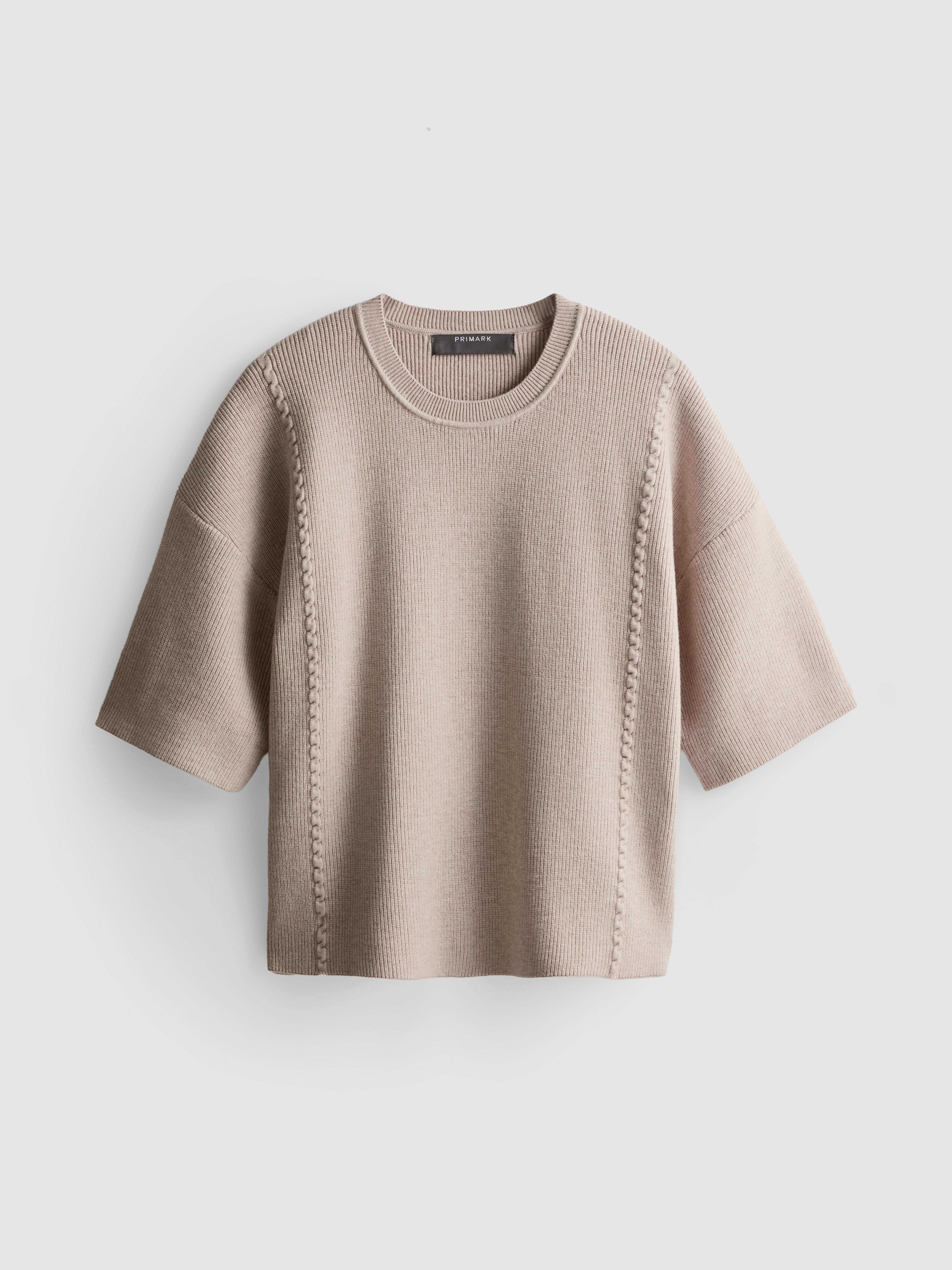 Knitted Dropped-Sleeve T-Shirt - Taupe