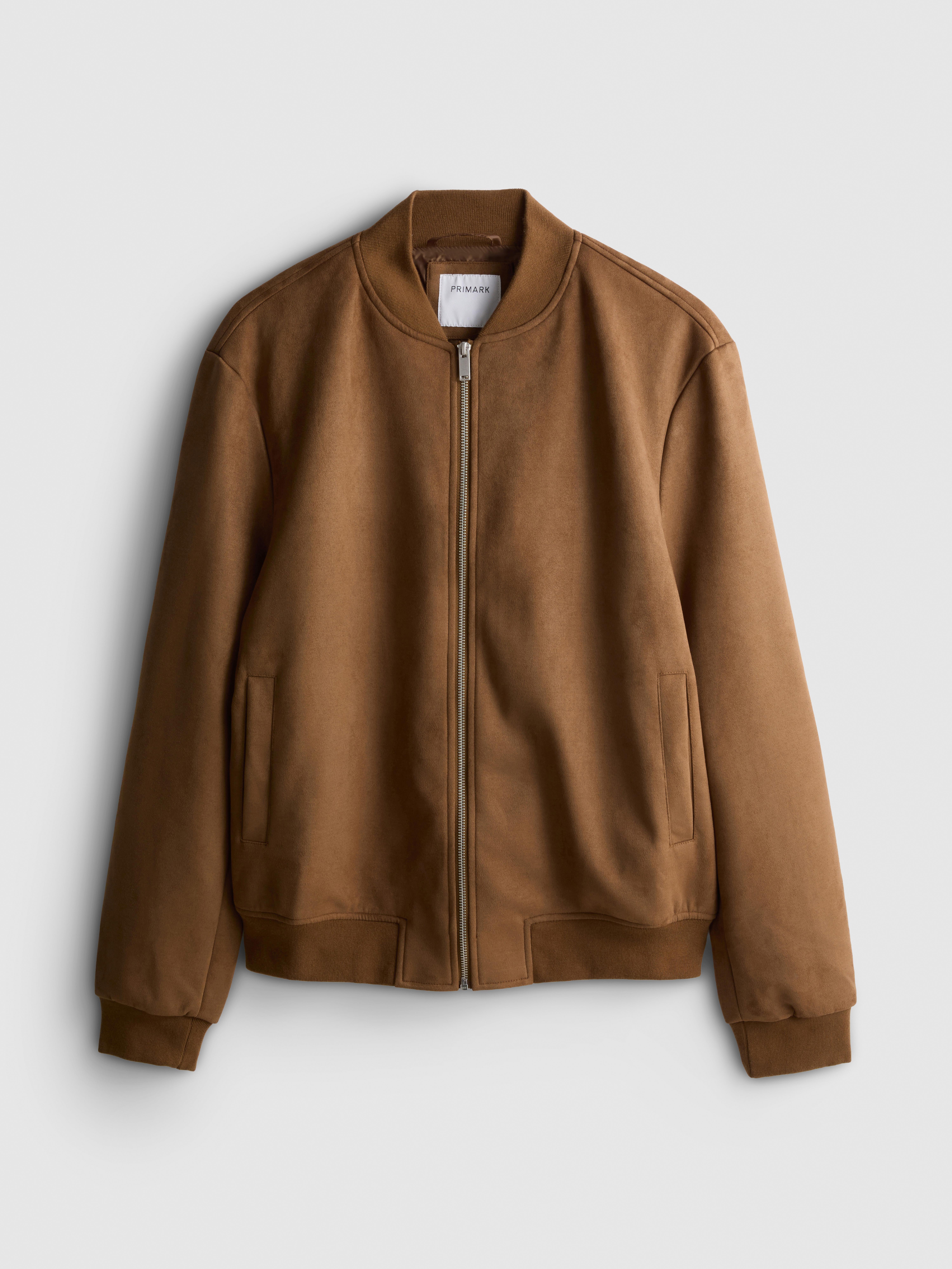 Faux Suede Zip-Up Bomber Jacket - Tobacco
