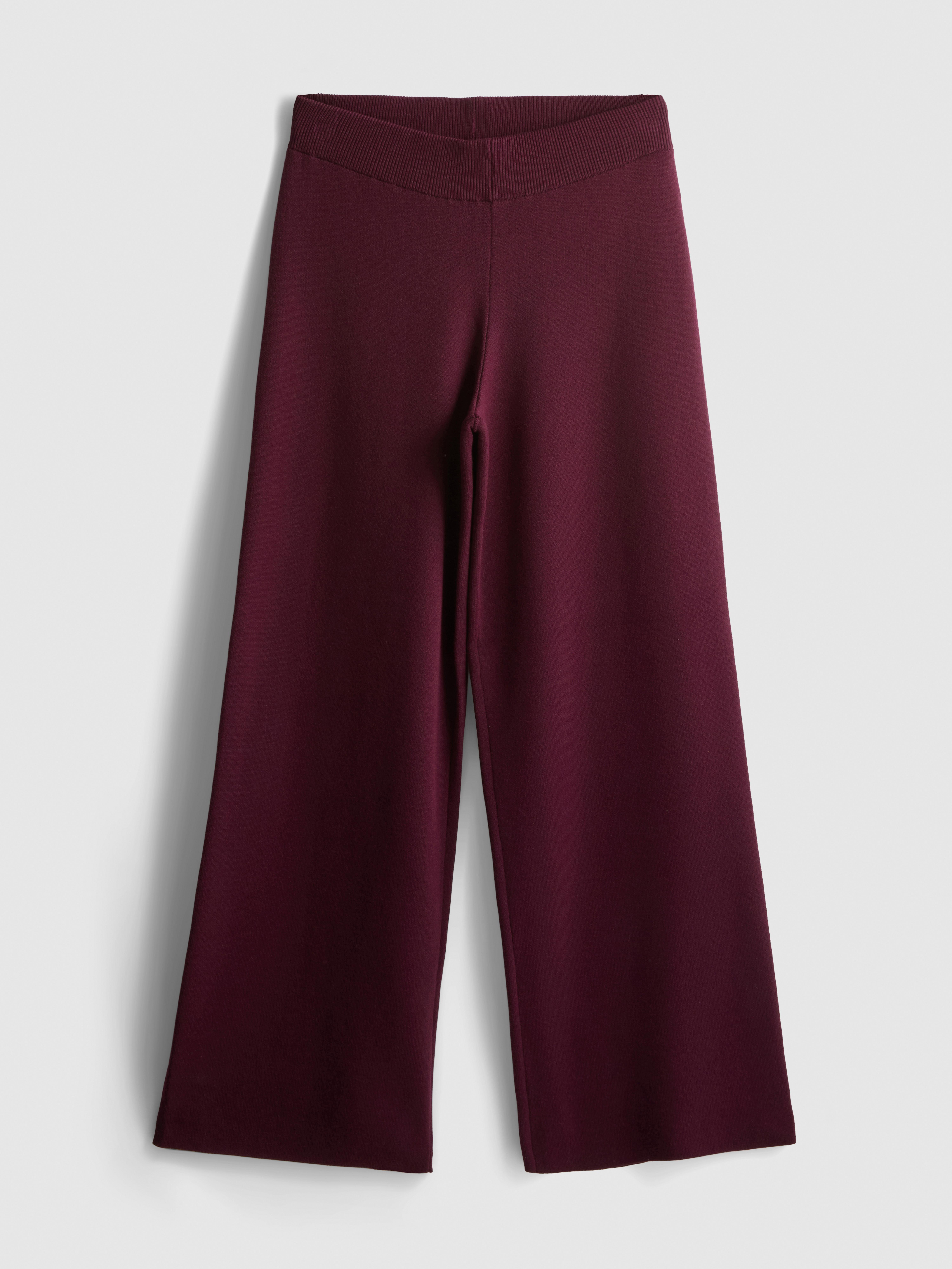 Compact Knit Wide Leg Leggings - Burgundy