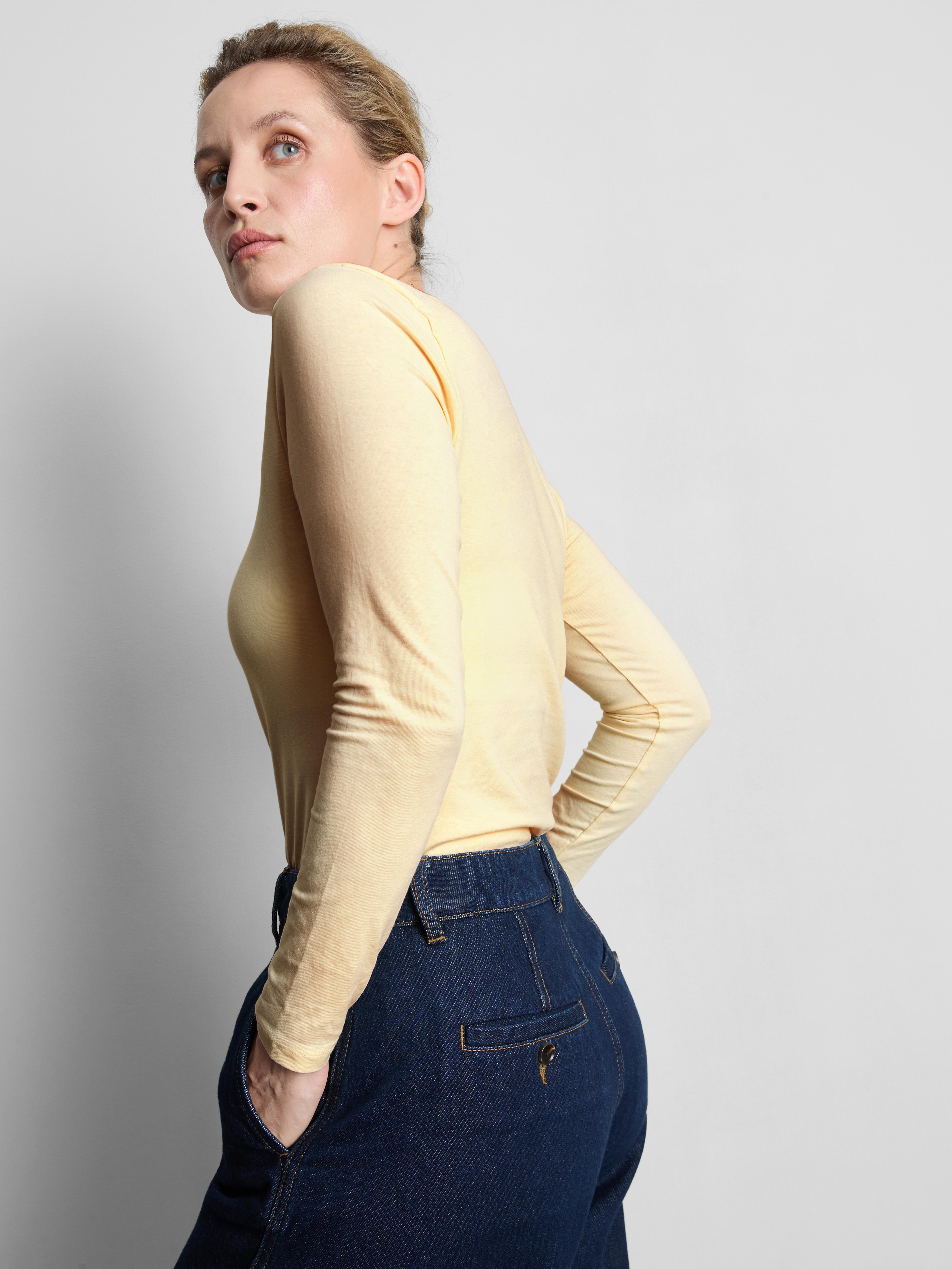 Cotton-Rich Stretch Long-Sleeve Crewneck Top - Cream