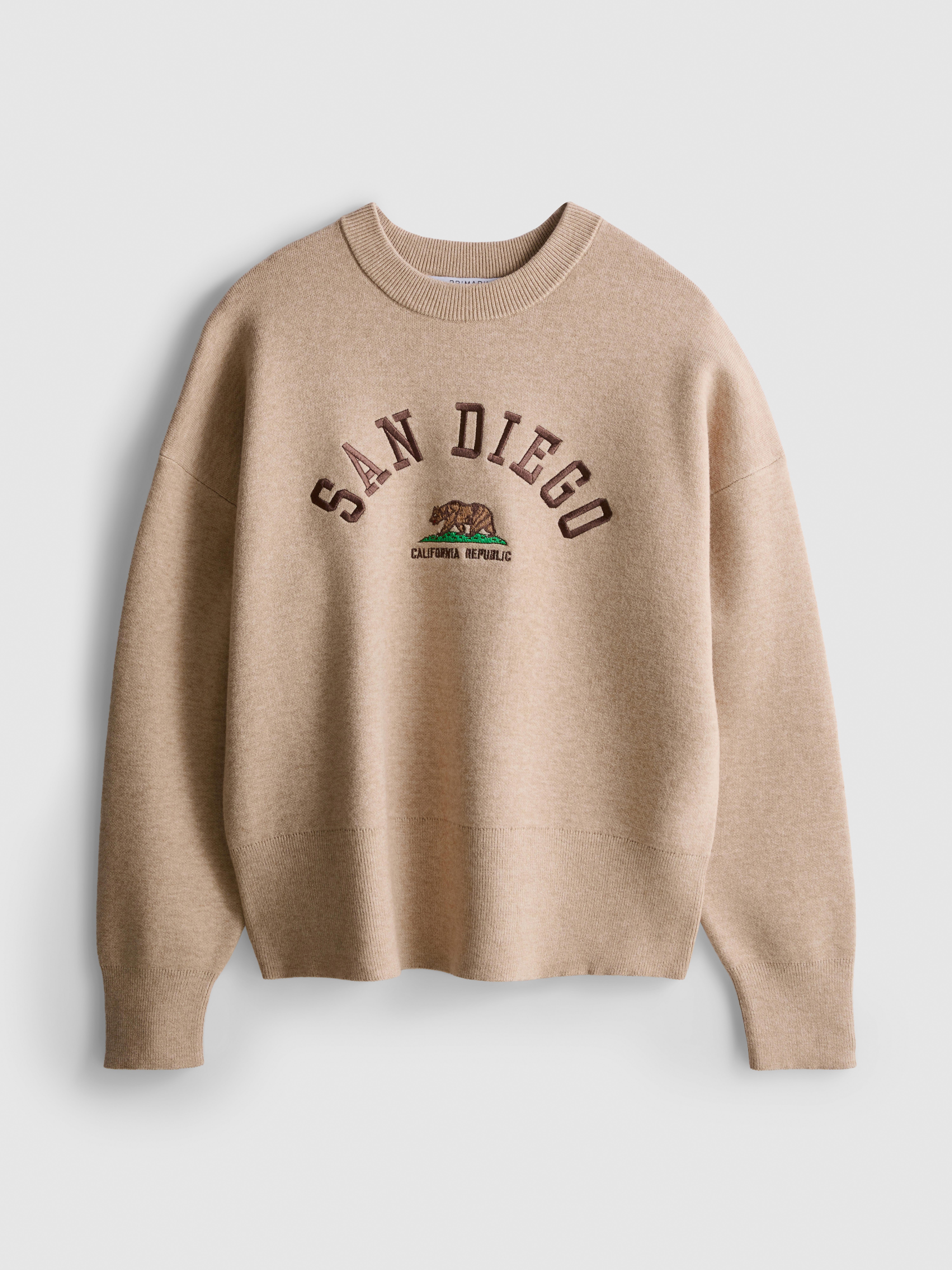 Knitted Crewneck Slogan Sweater - Oatmeal