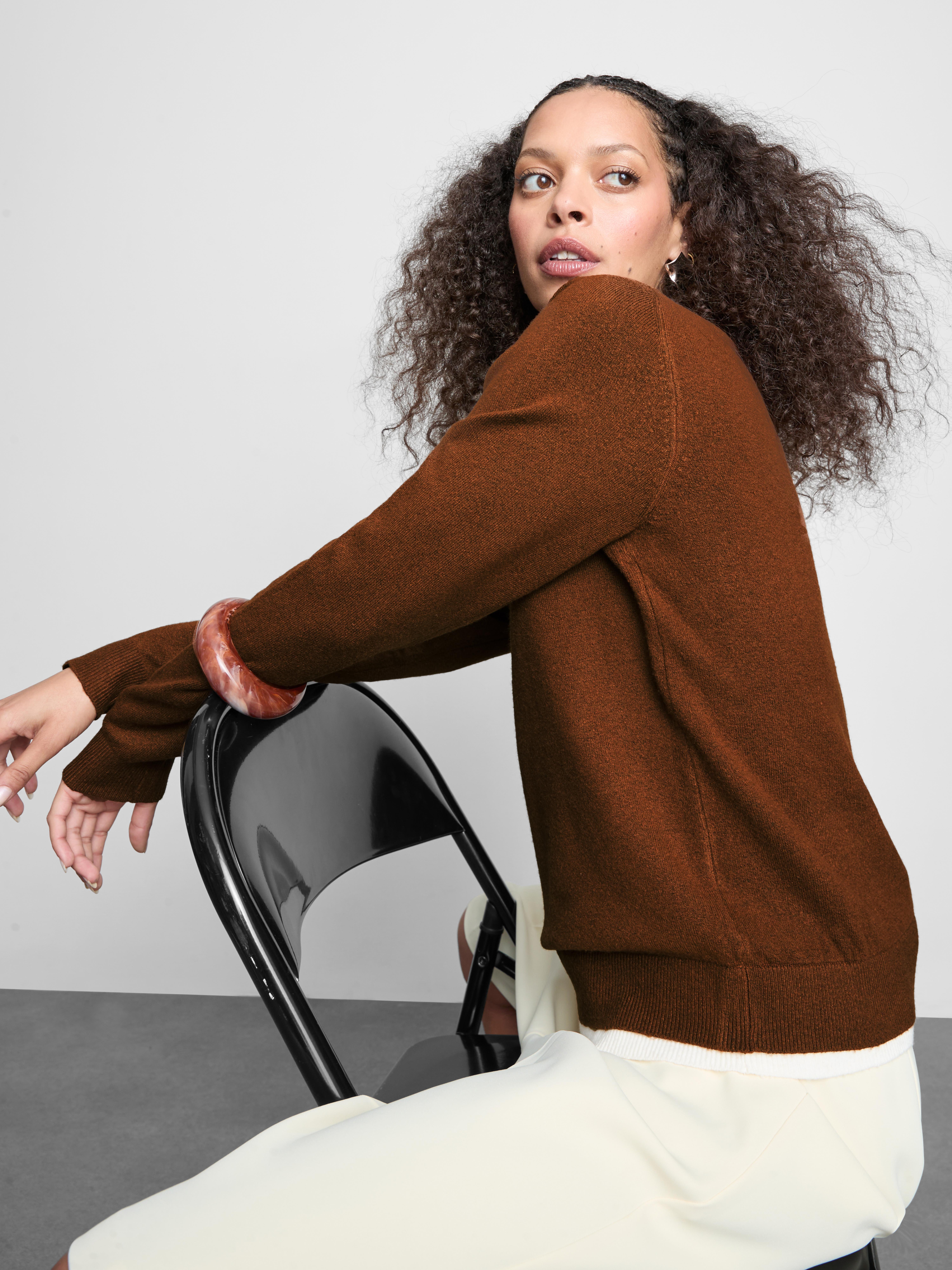 Knitted Double Layer Crew Neck Sweater - Caramel