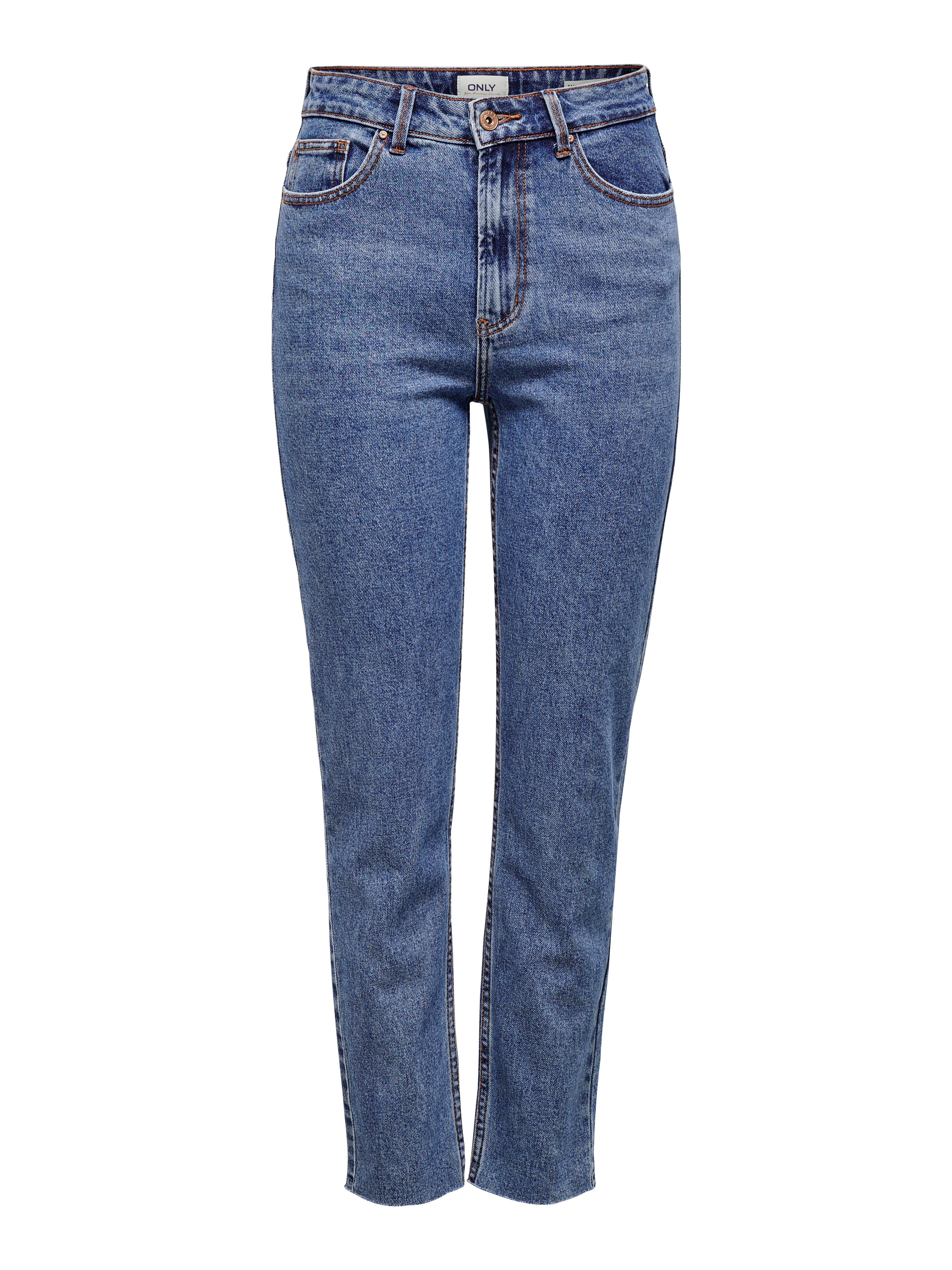ONLEMILY High waist Straight Fit Cropped Jeans Dark Blue Denim