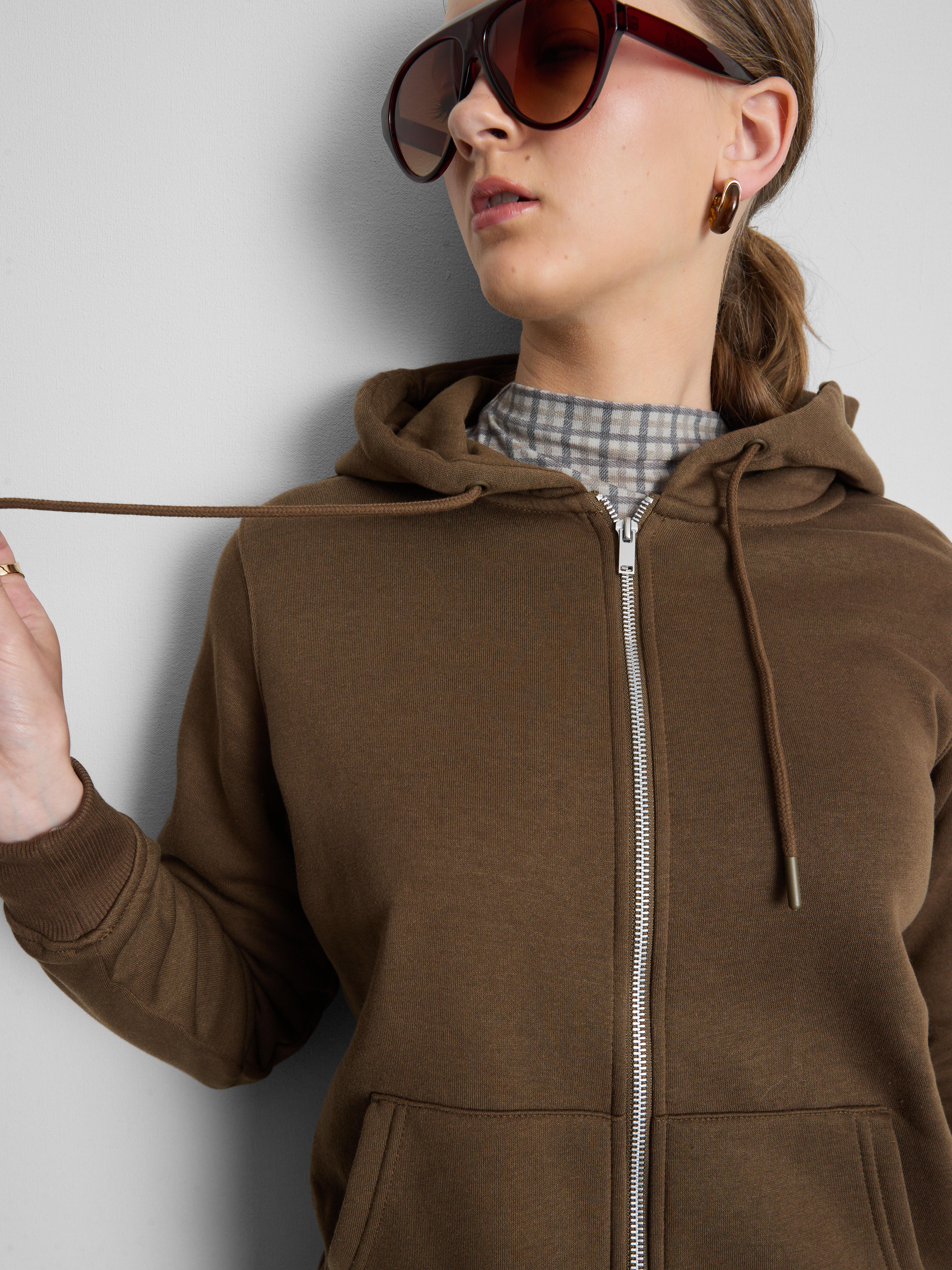 Essential Cotton Blend Zip Through Hoodie - Olive