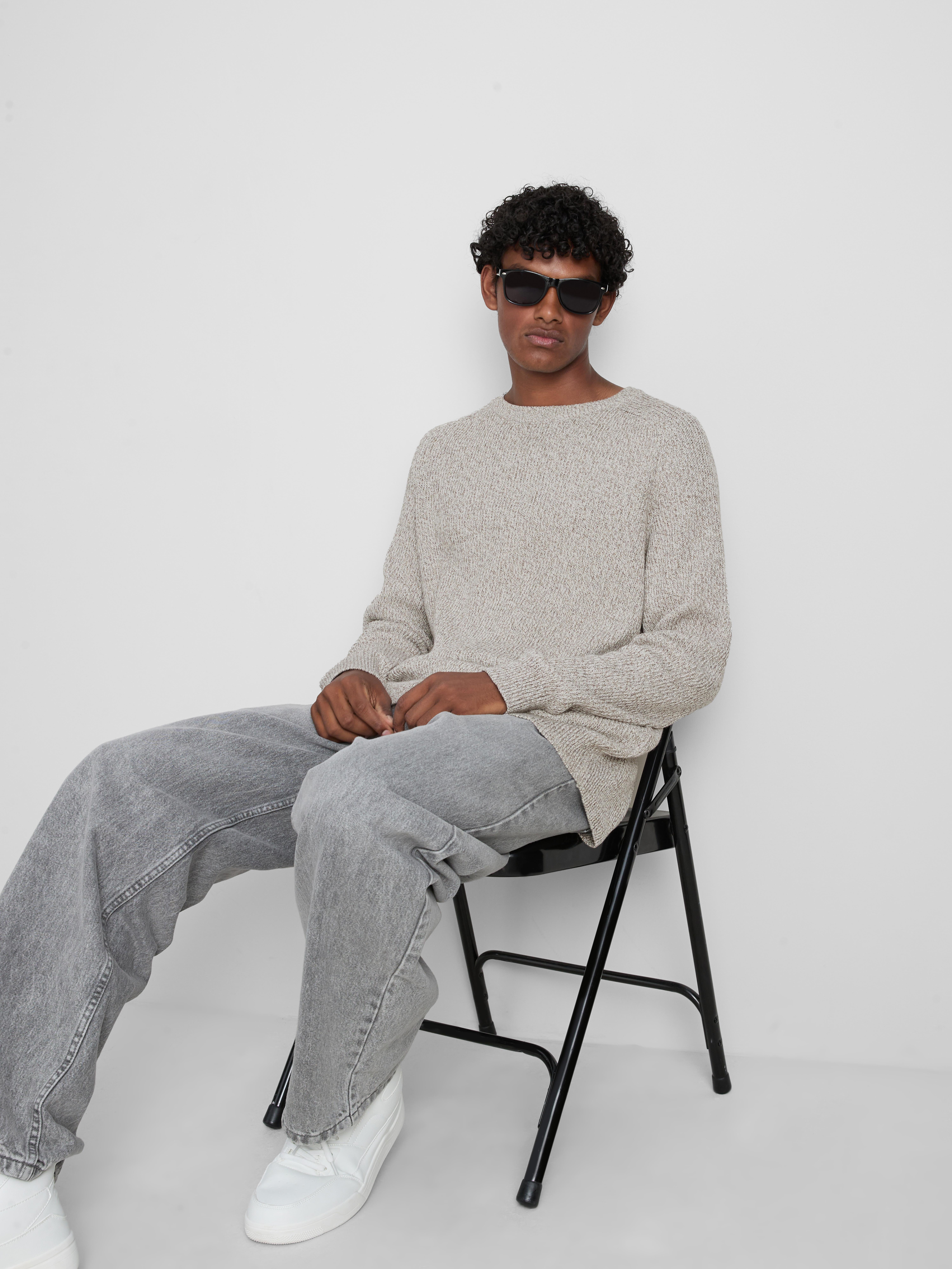 Cotton Rich Crew Neck Sweater - Natural