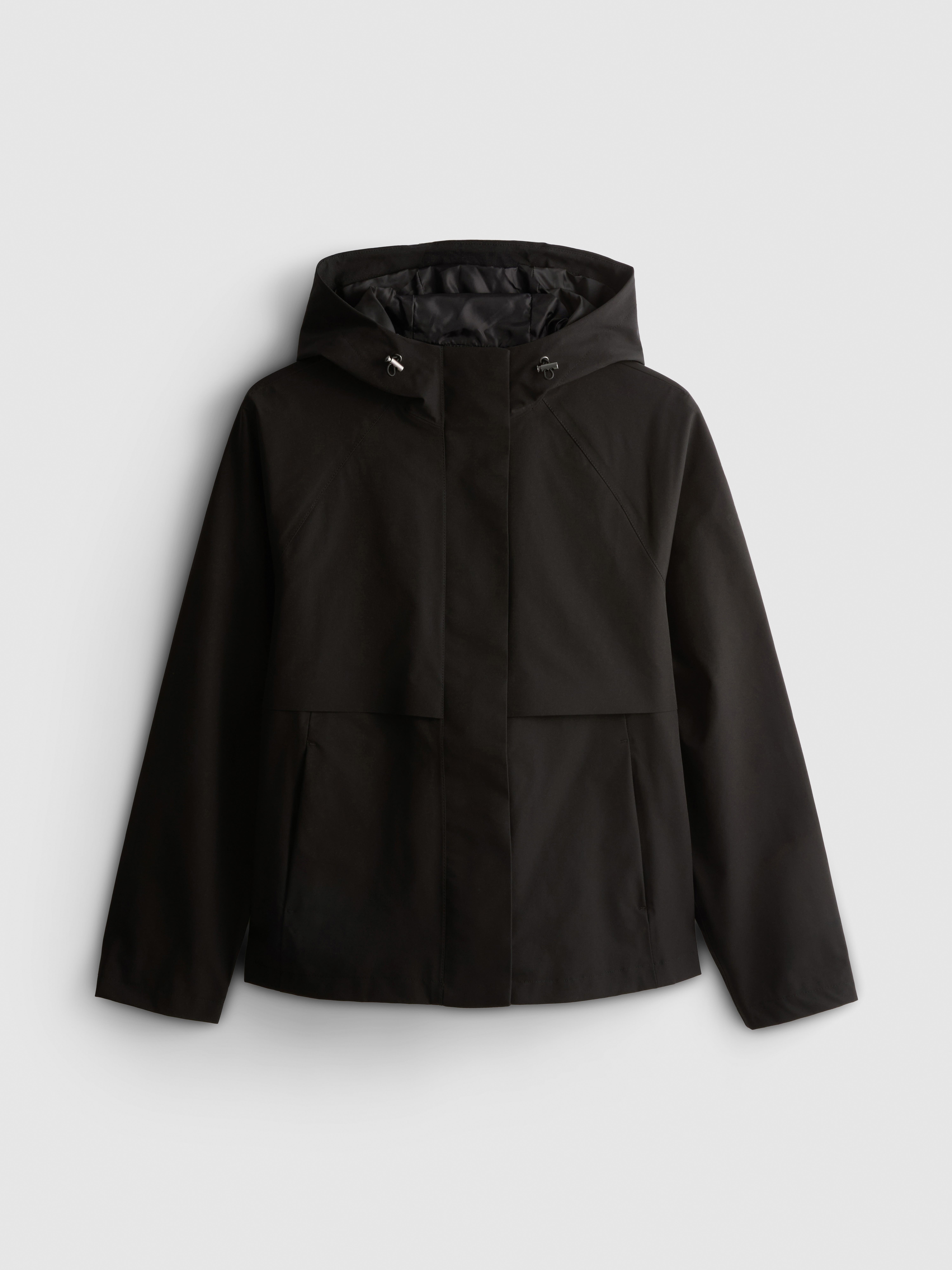 Short Raglan-Sleeve Raincoat - Black