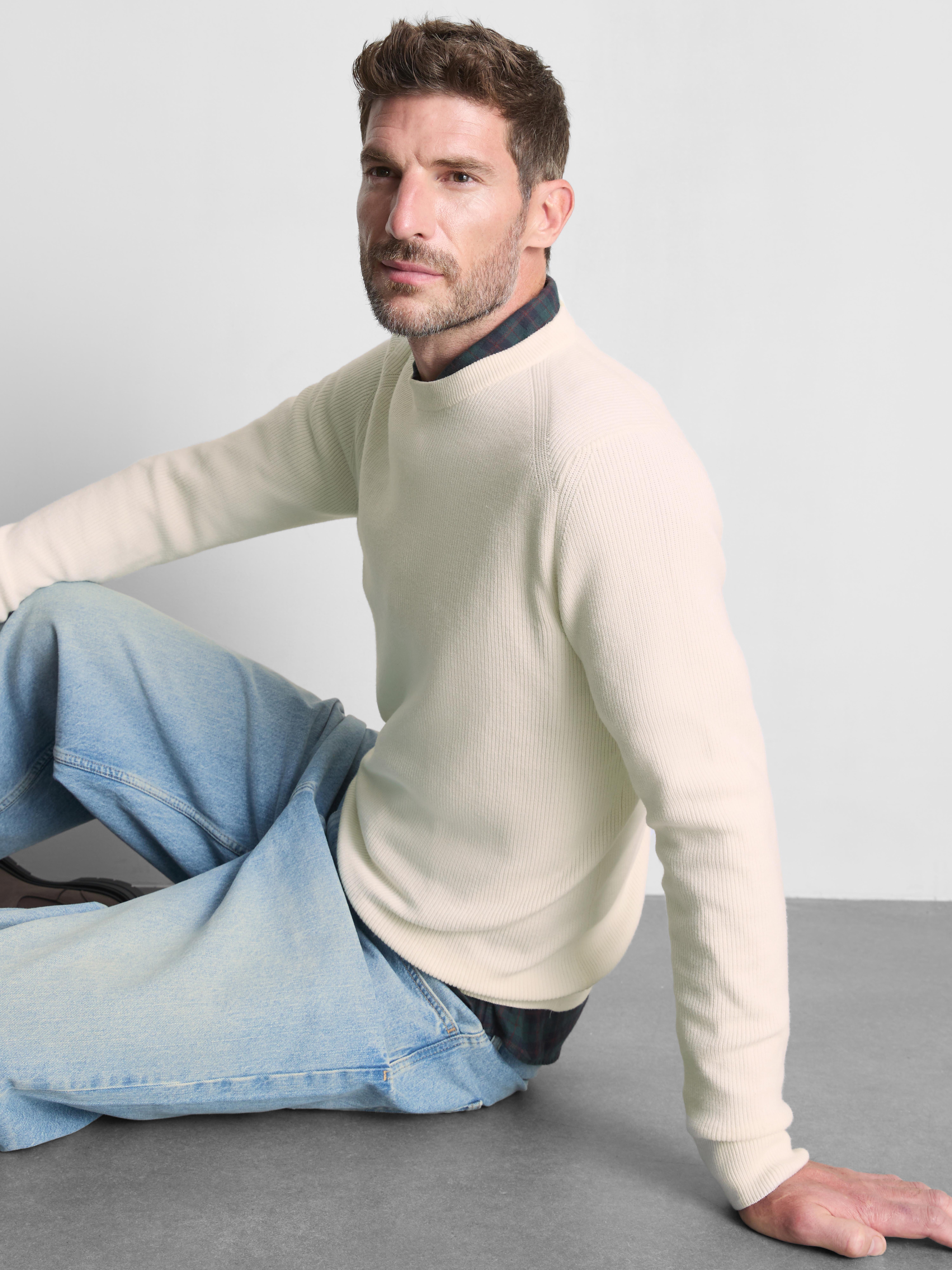 Ribbed Crewneck Sweater - White