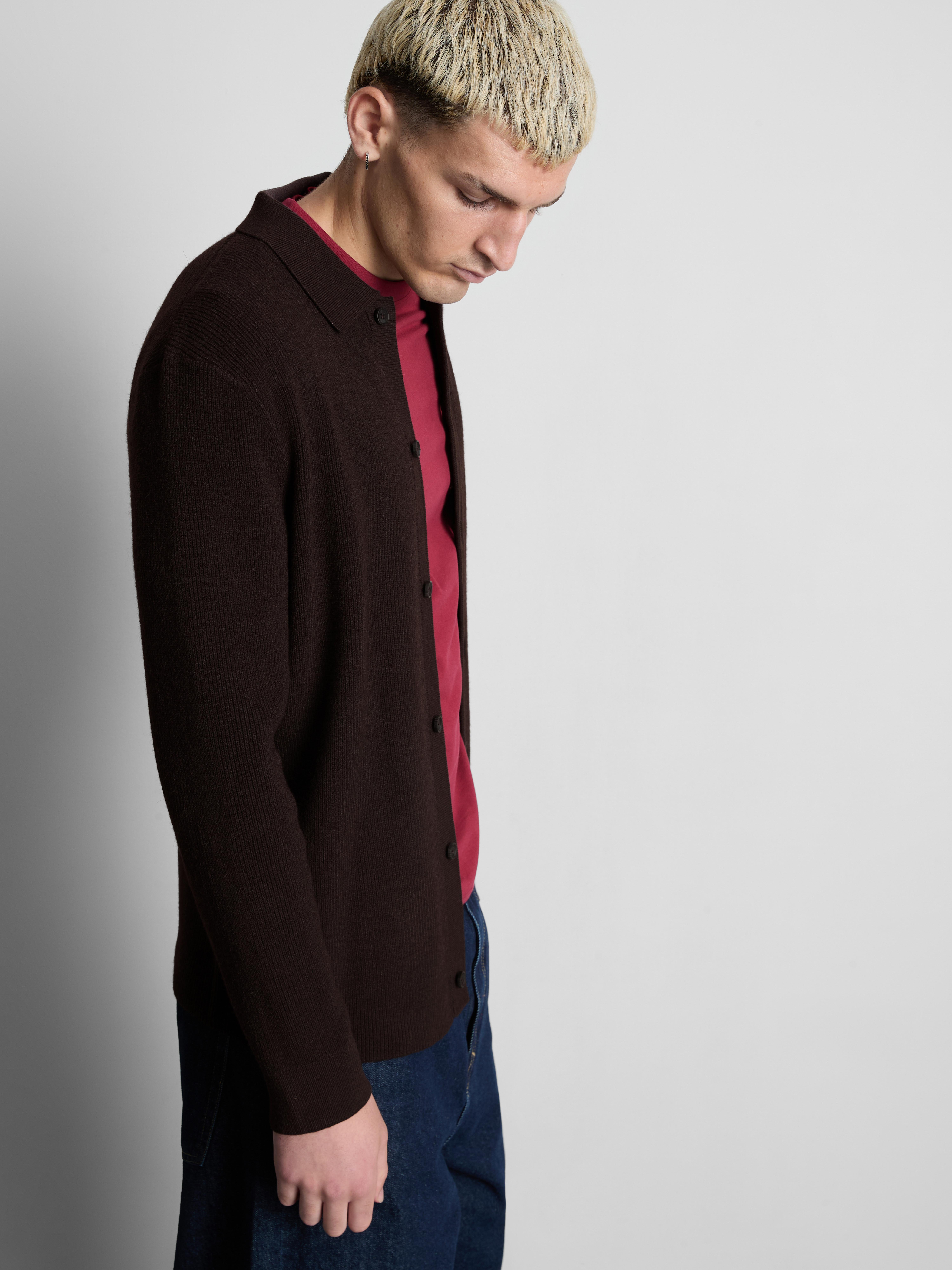 Wool Blend Knitted Cardigan - Brown