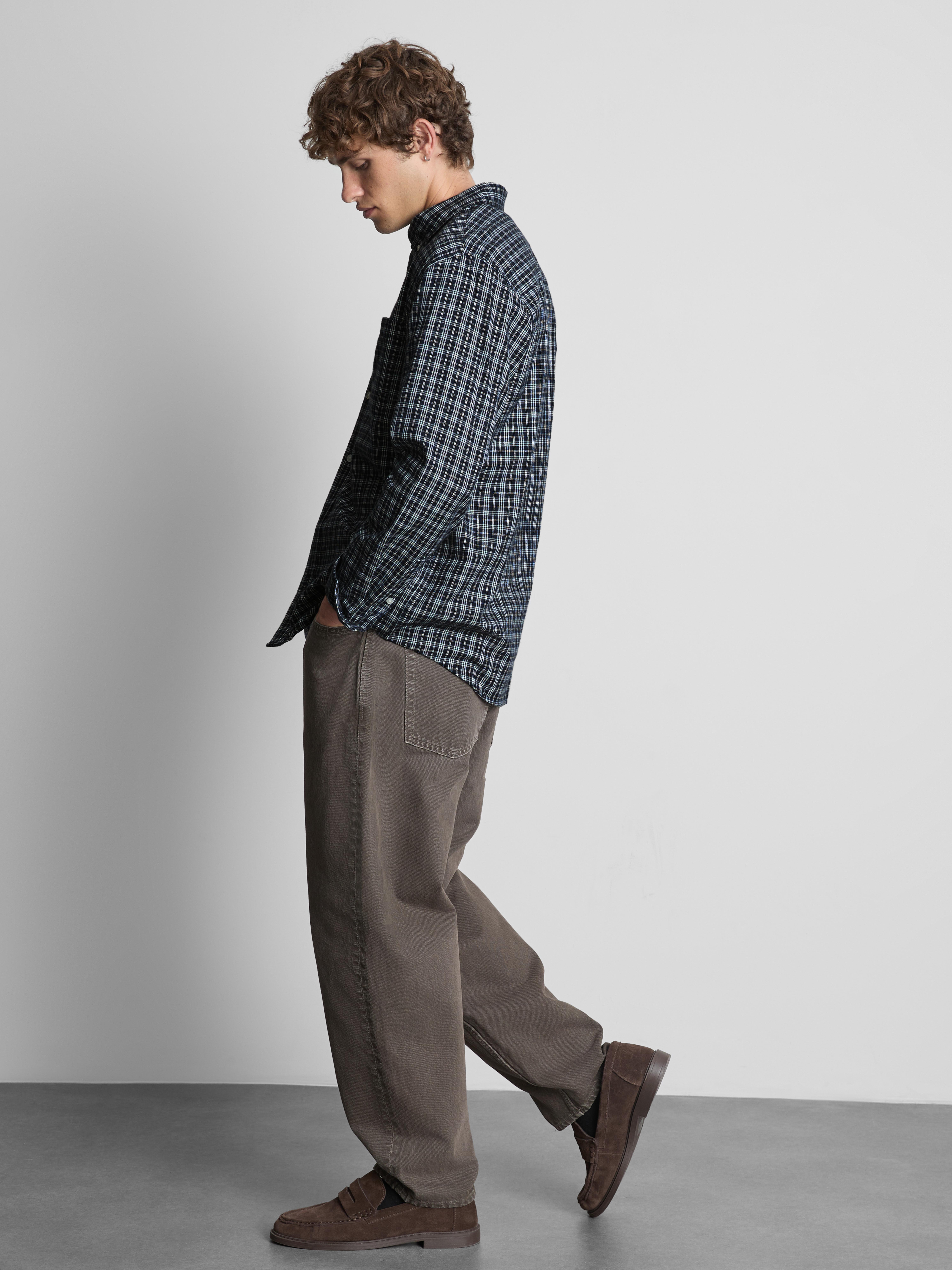 Pure Cotton Check Shirt - Navy
