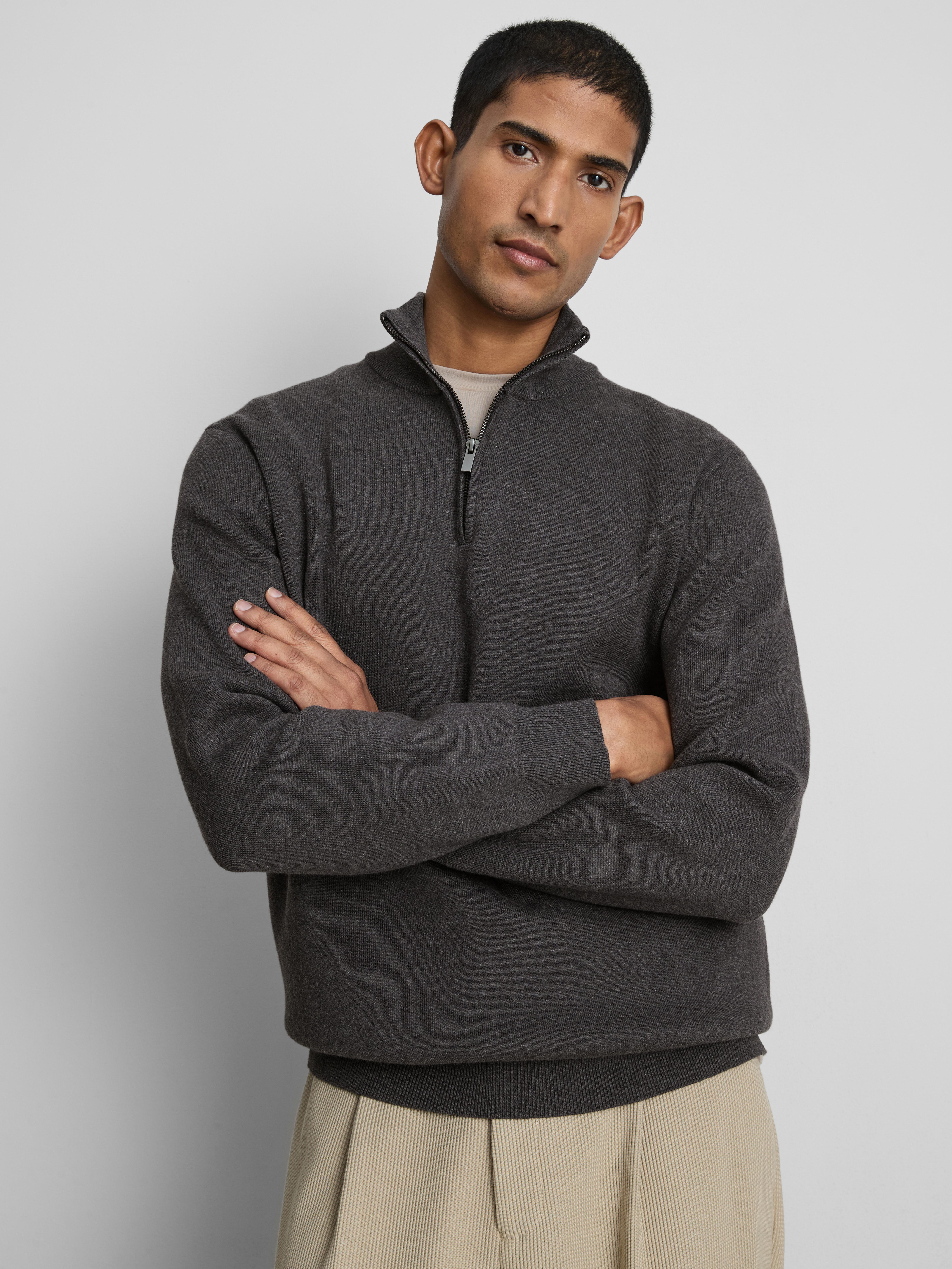 Zip Neck Knitted Sweater - Charcoal