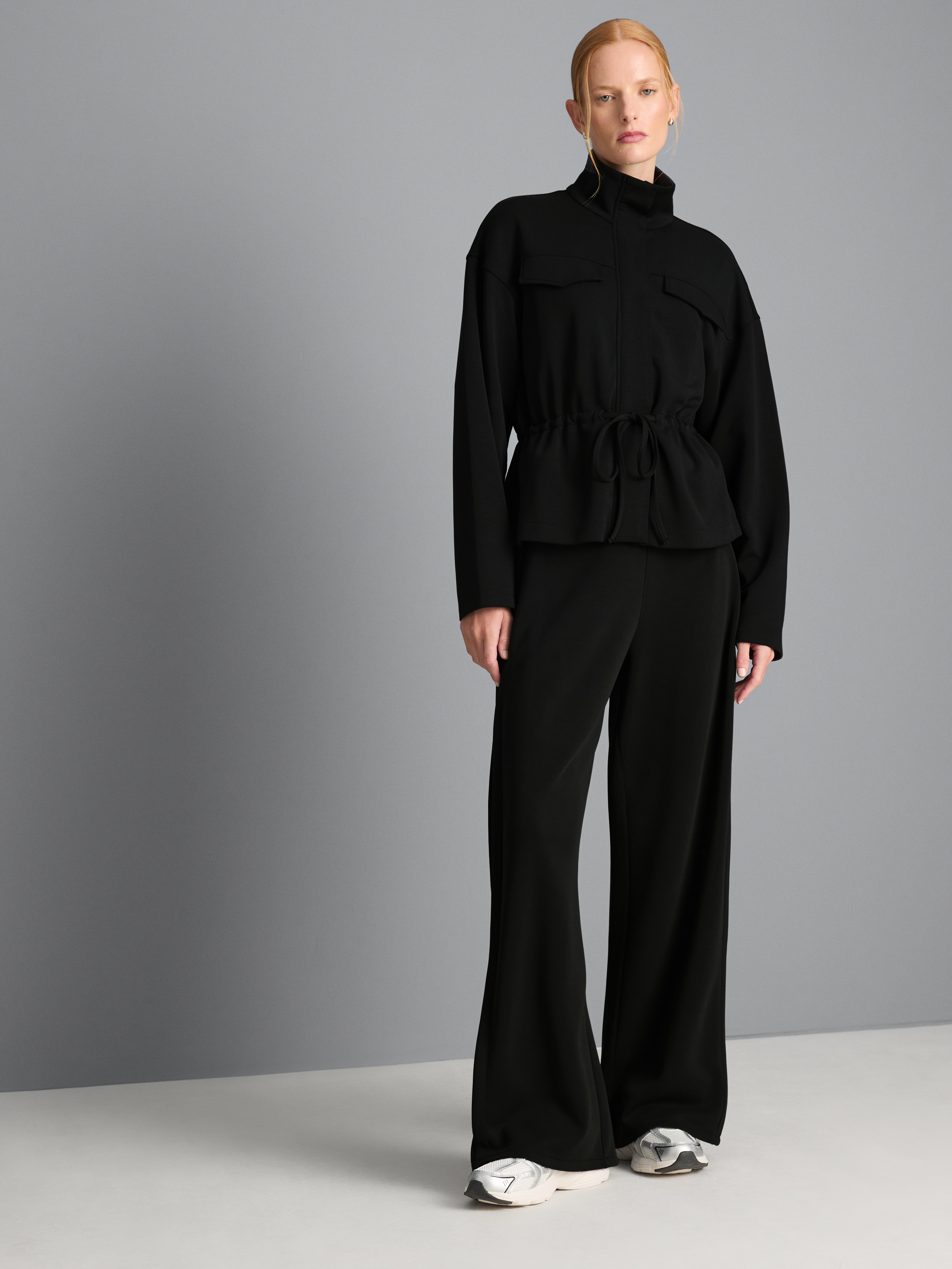 Modal Blend Cinched Track Top - Black
