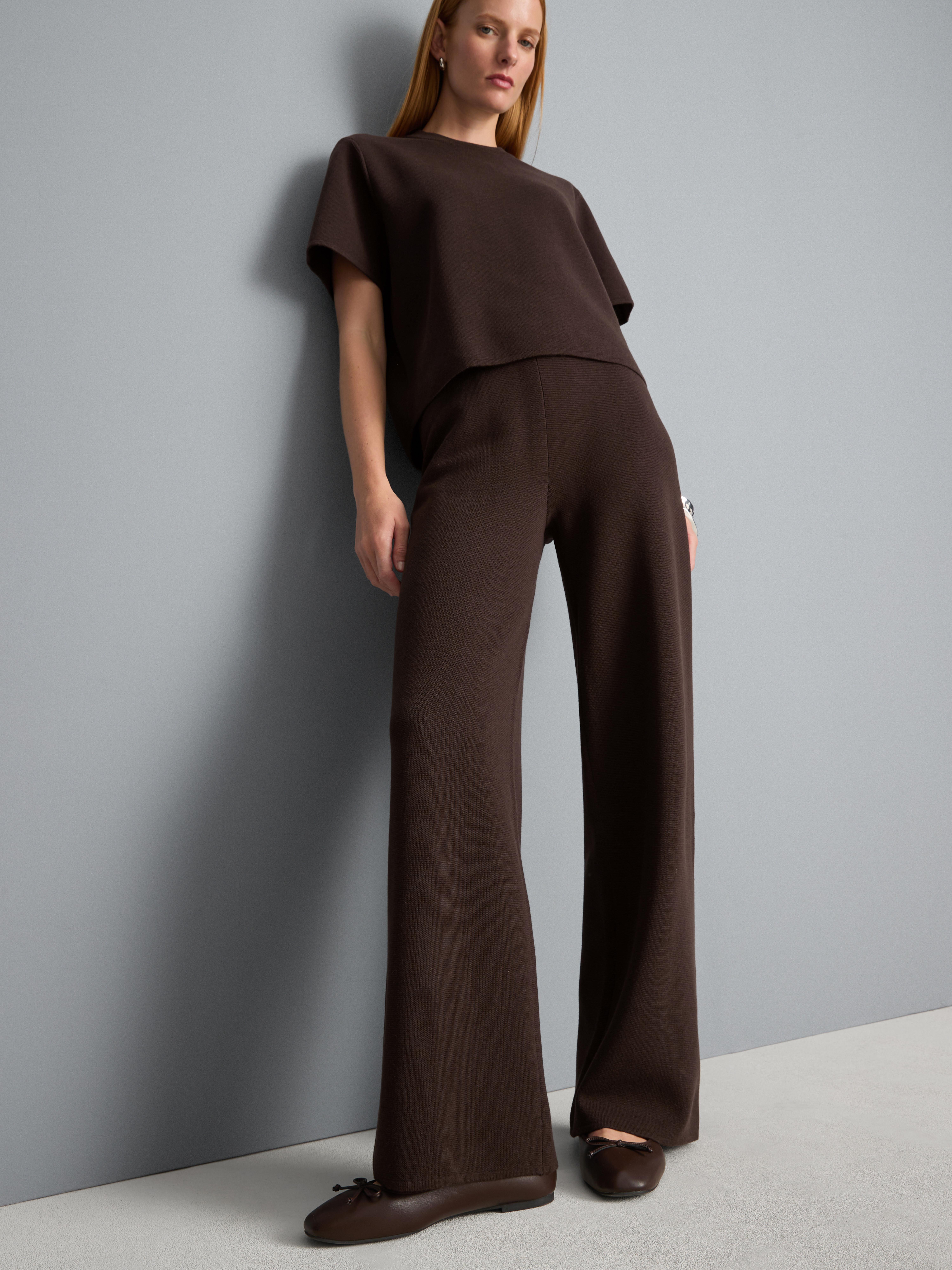Compact Knit Wide-Leg Pants - Chocolate
