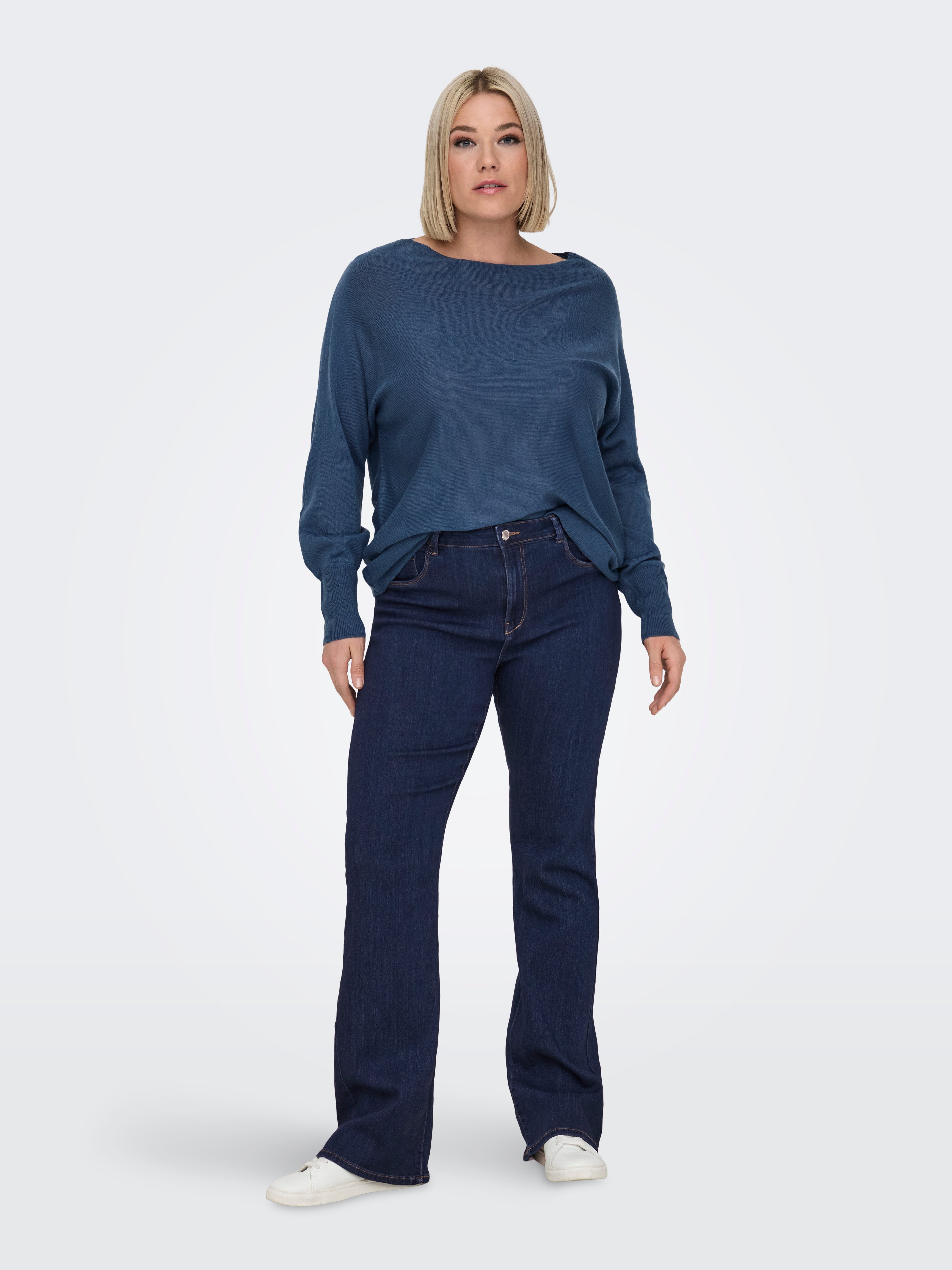 CARTHUNDER Mid waist Flared Fit Jeans Dark Blue Denim