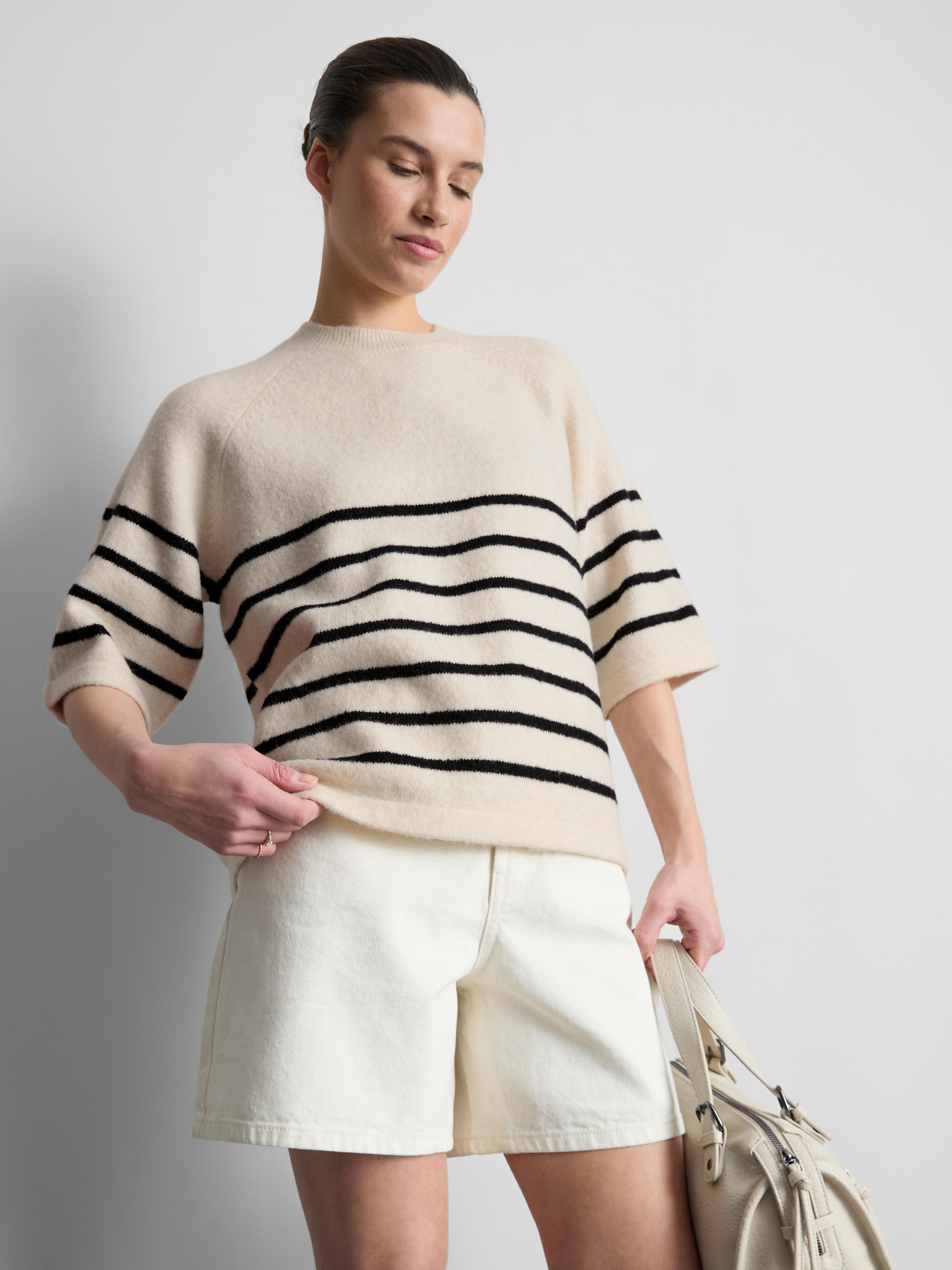 Wool-Blend Knitted Boxy T-Shirt - Ivory