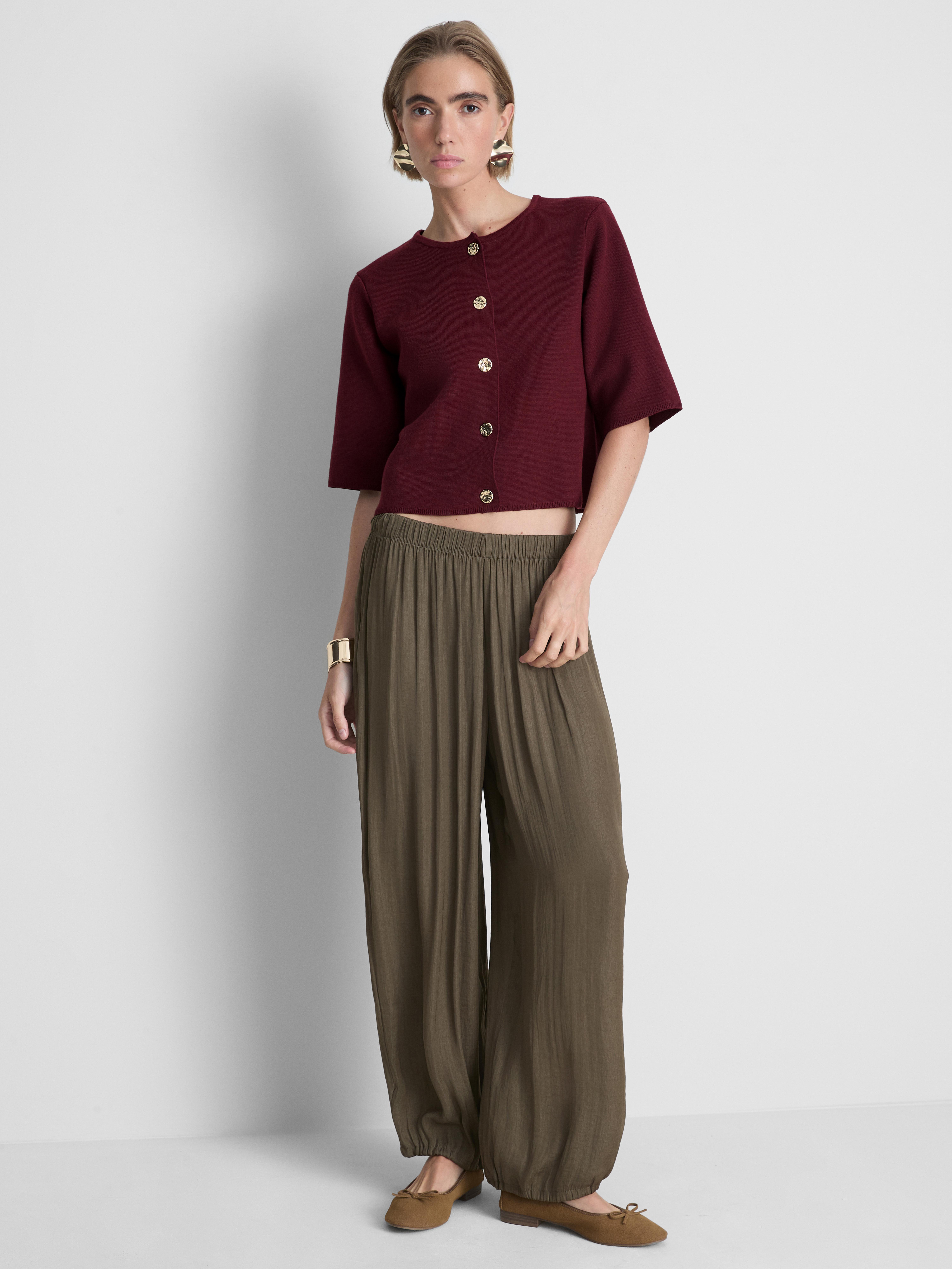 Boxy Roundneck Cardigan - Burgundy