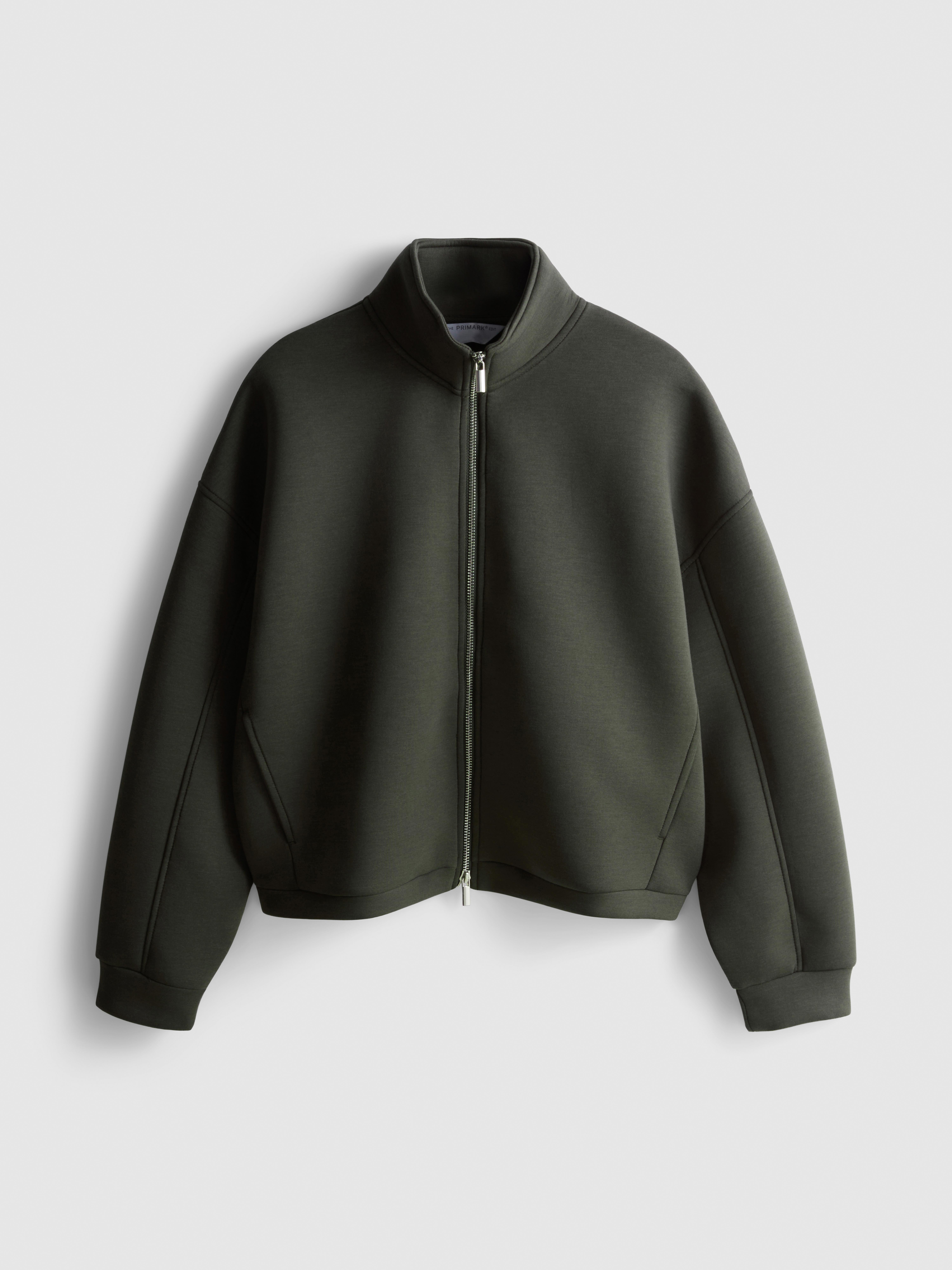 The Edit Cotton-Blend Scuba High-Neck Bomber Jacket - Olive