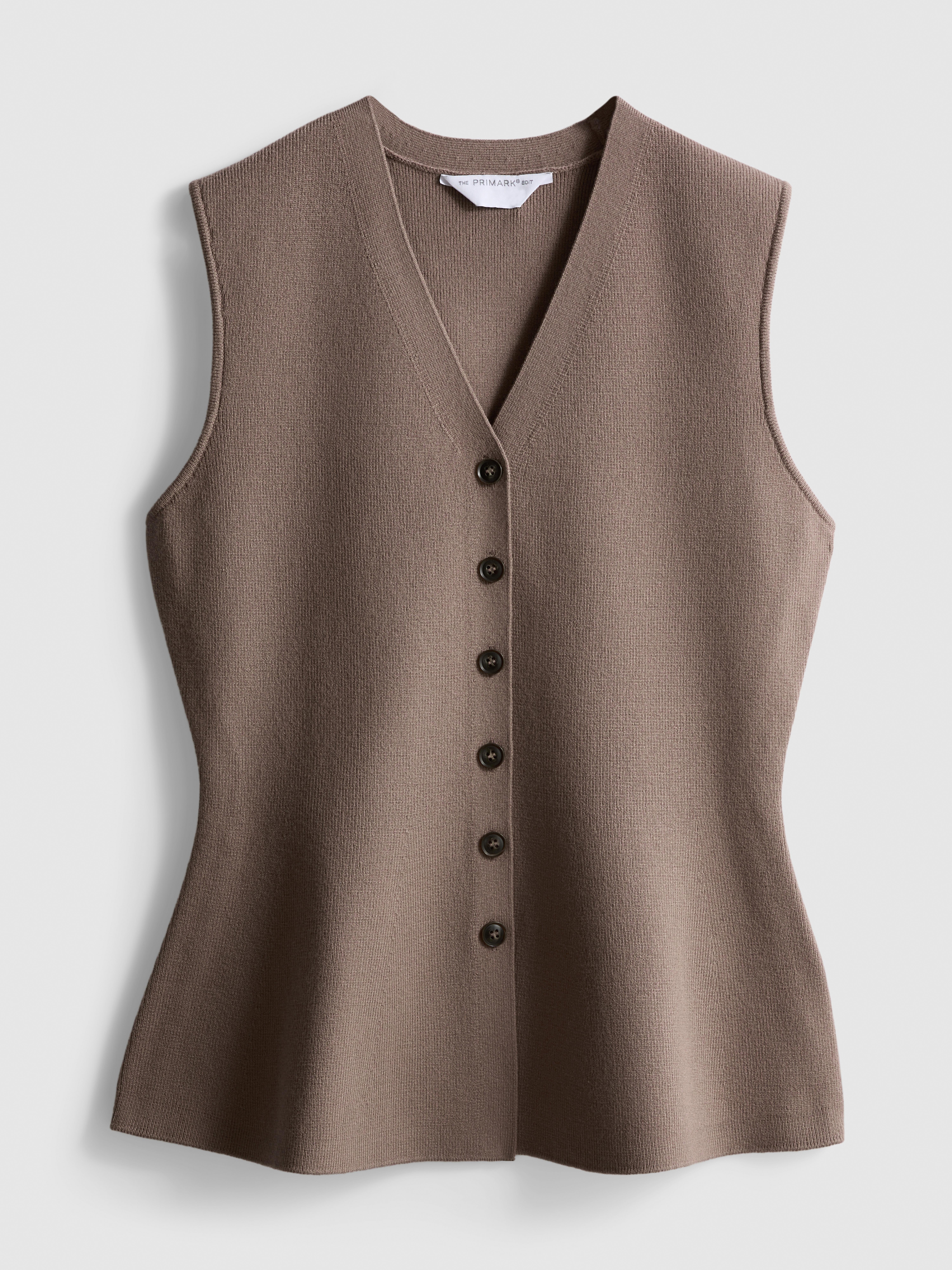 The Edit Knitted Sleeveless Peplum Waistcoat - Natural