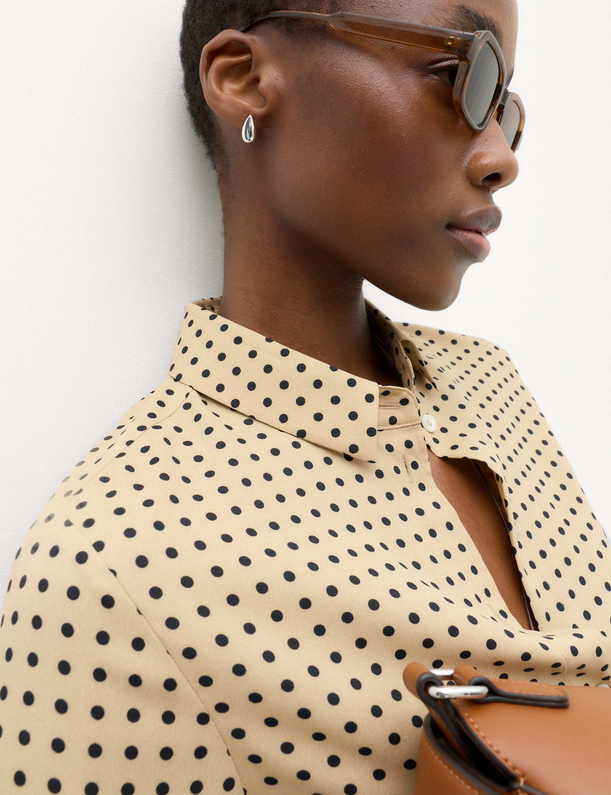 Polka Dot Collared Button Through Shirt
