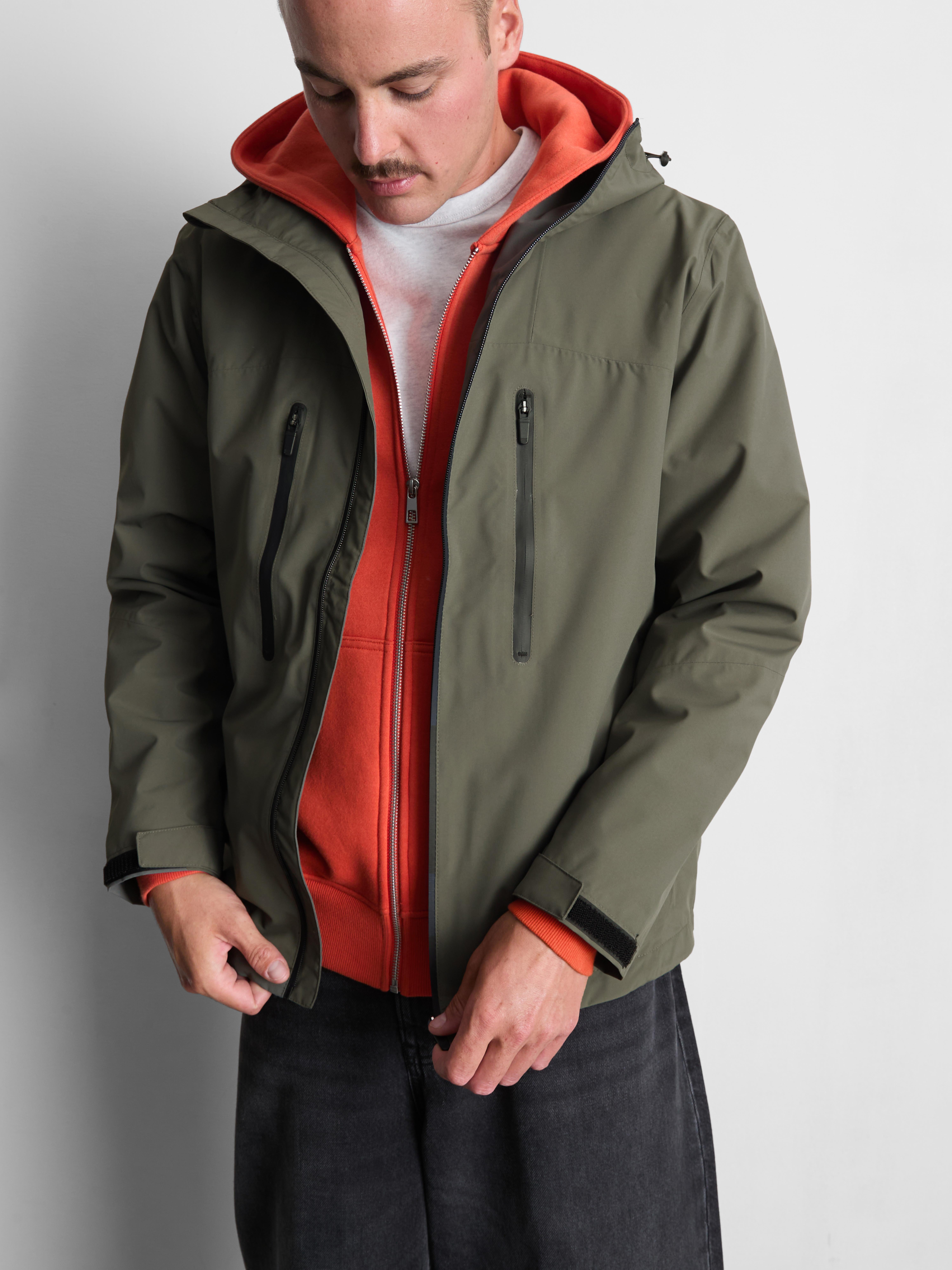 Hooded Zip Raincoat - Olive