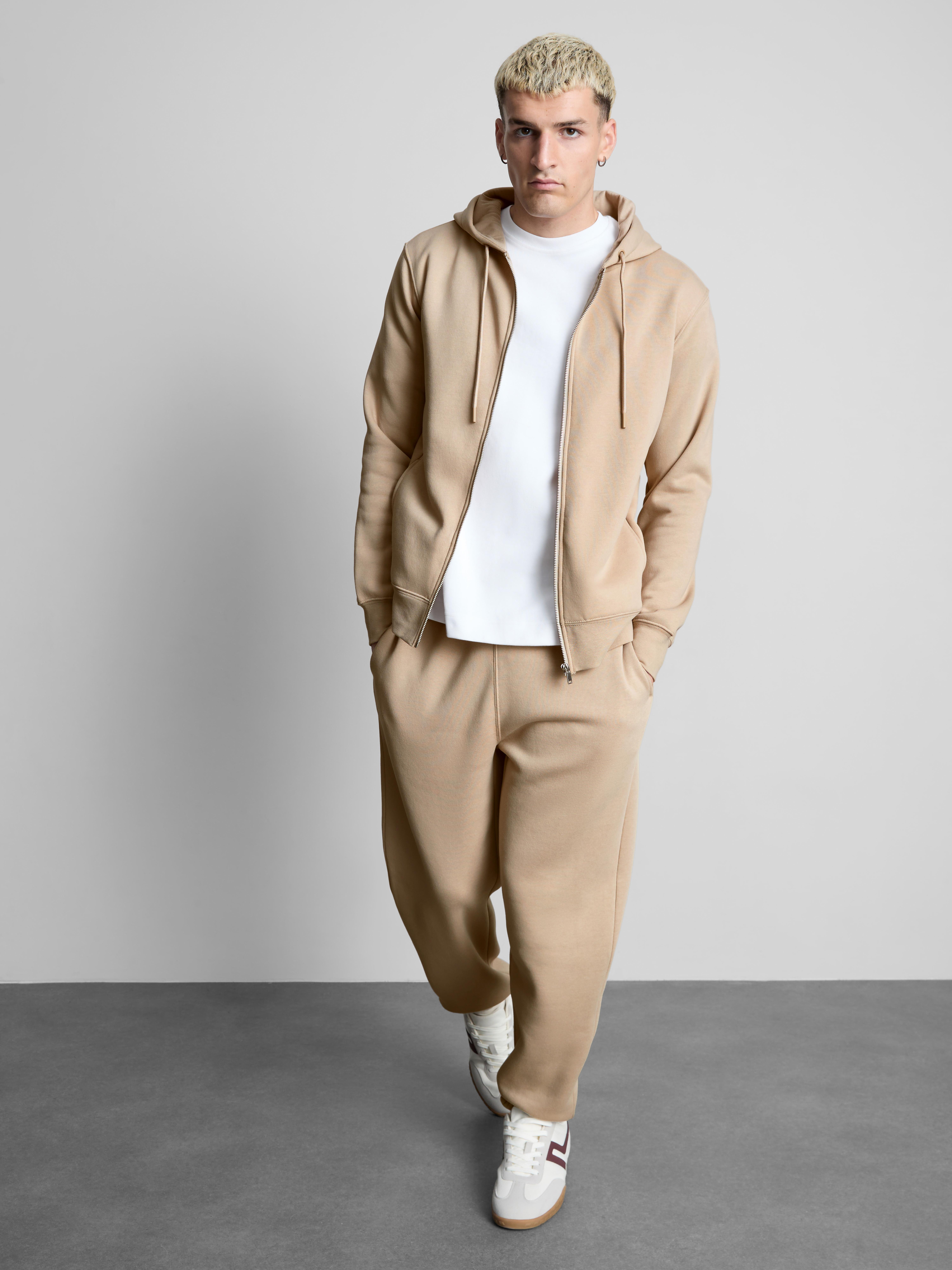 Regular-Fit Cotton-Blend Zip-Up Hoodie - Stone