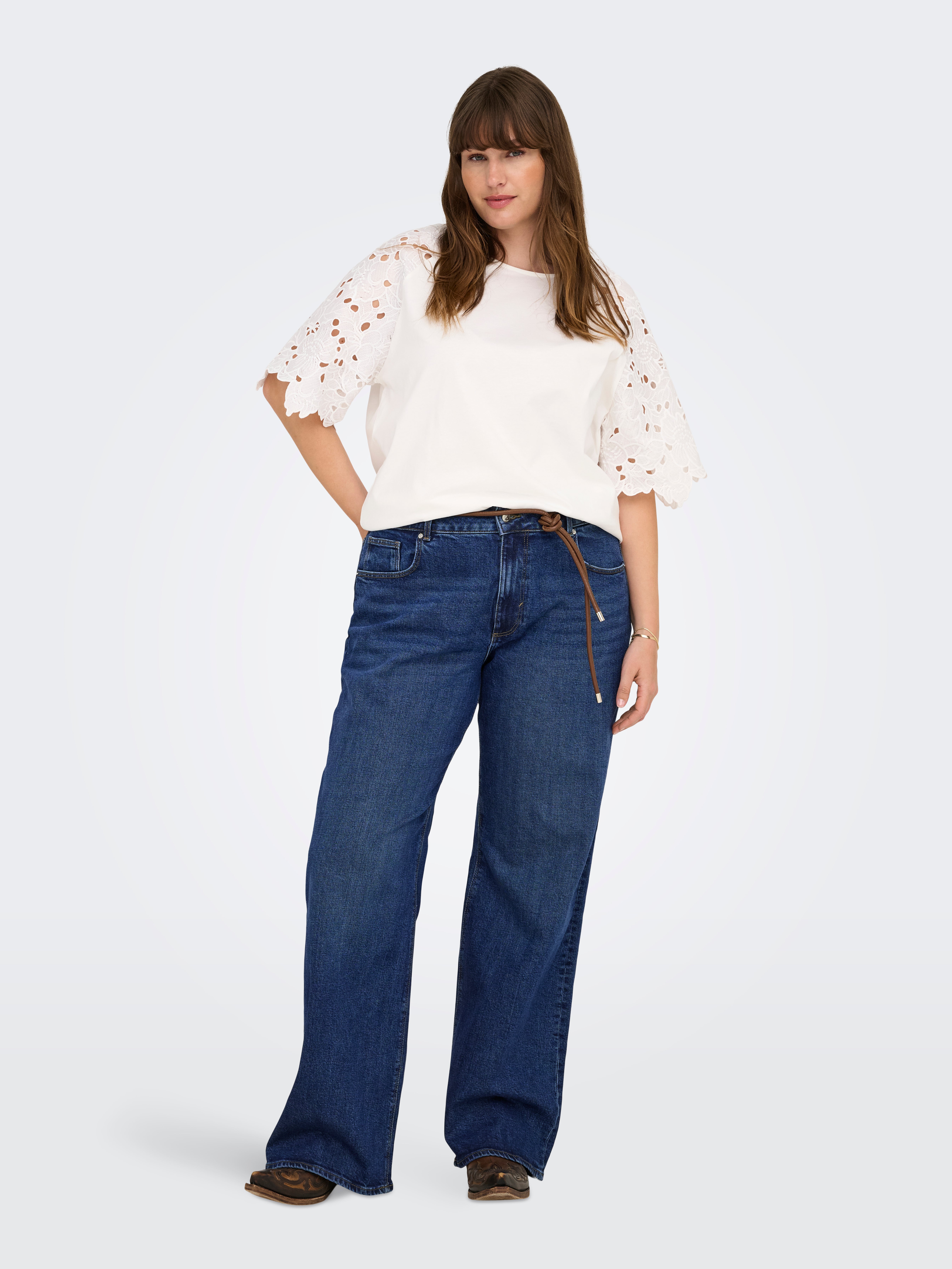 CARJUICY High waist Wide Leg Fit Jeans Dark Blue Denim