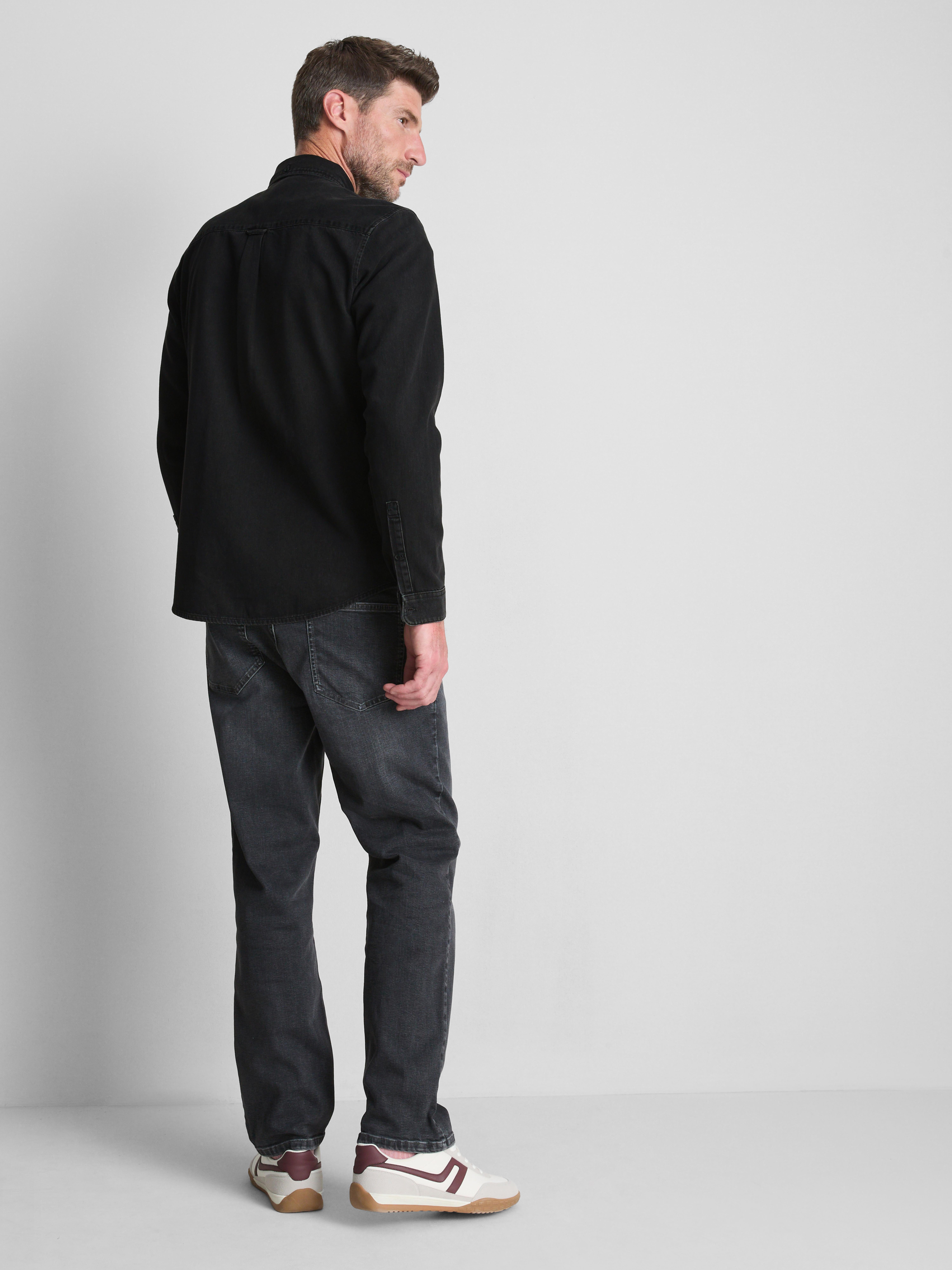 Long-Sleeve Button-Up Denim Shirt - Black