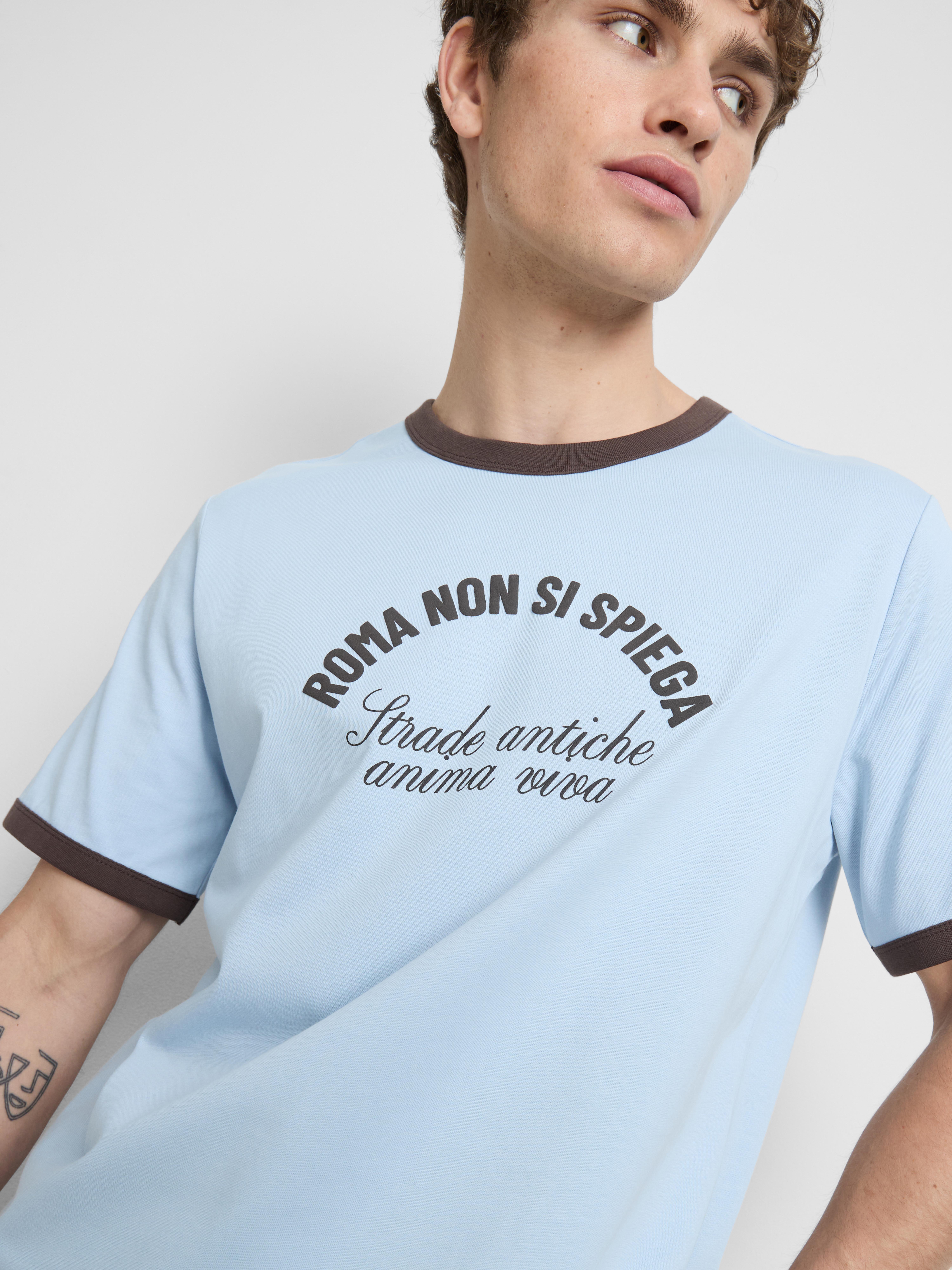 Rome Slogan T-Shirt - Light Blue