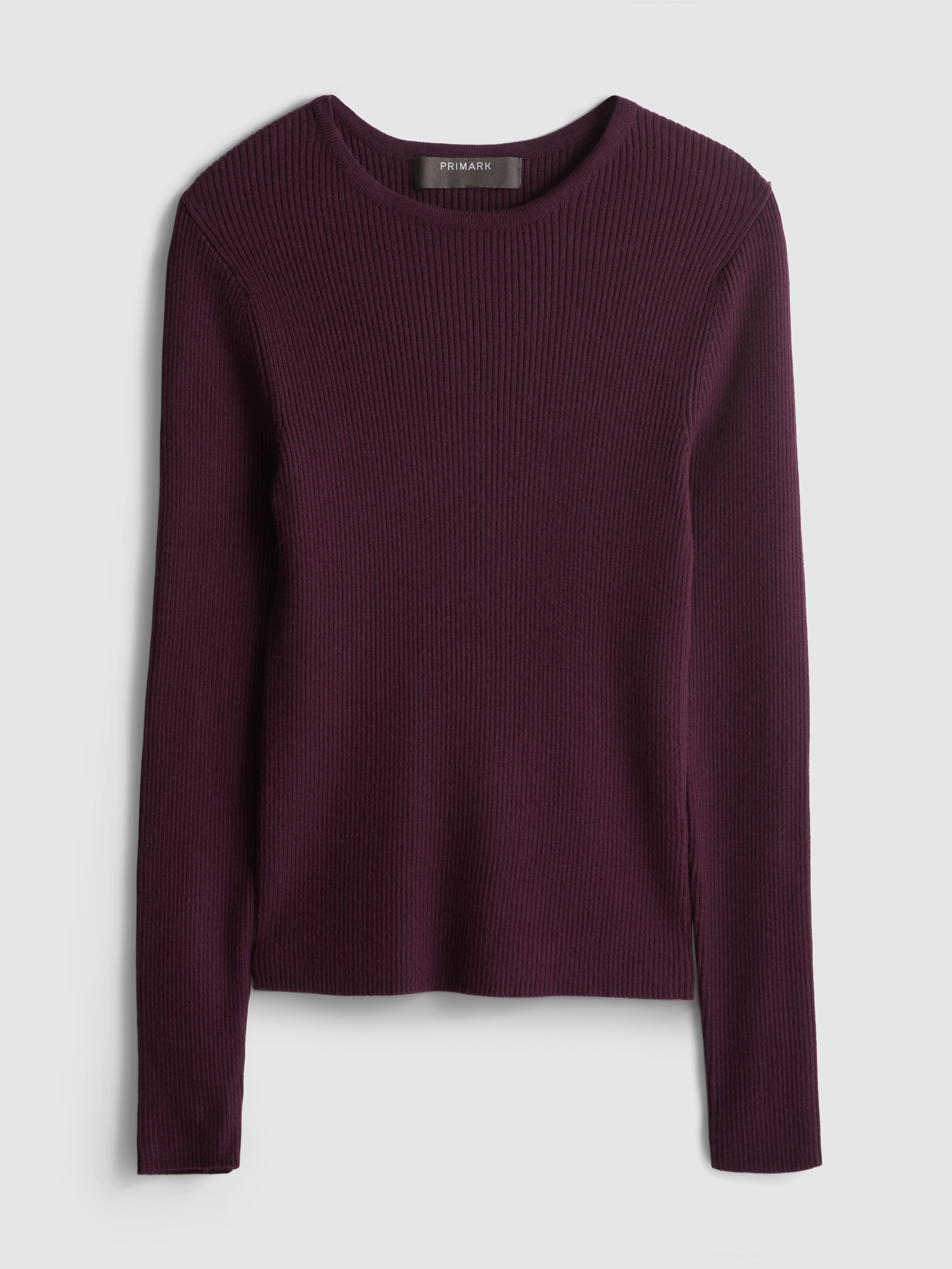 Ribbed Crew Neck Sweater - Dark Purple