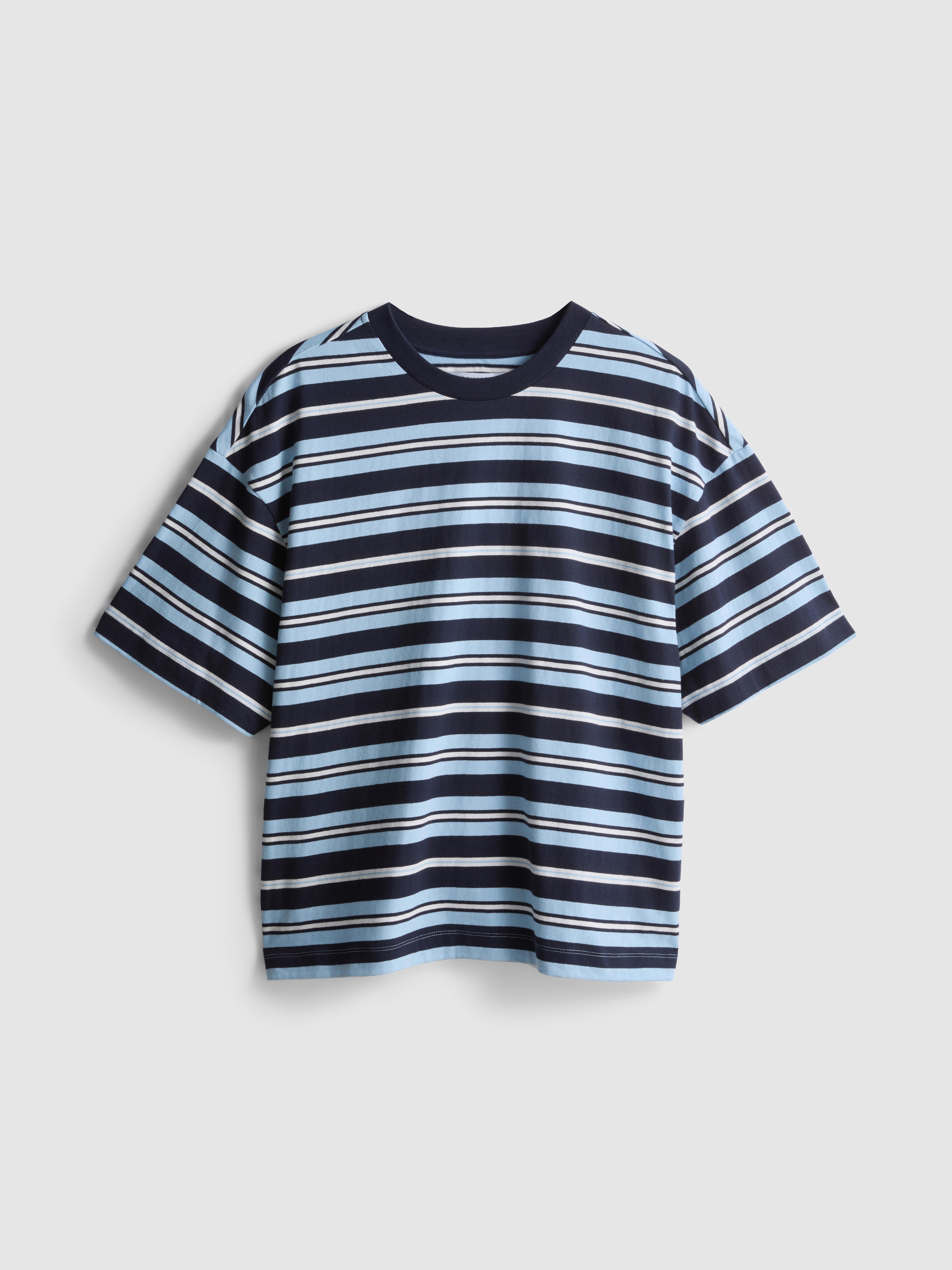 Pure Cotton Striped Boxy T-Shirt - Blue