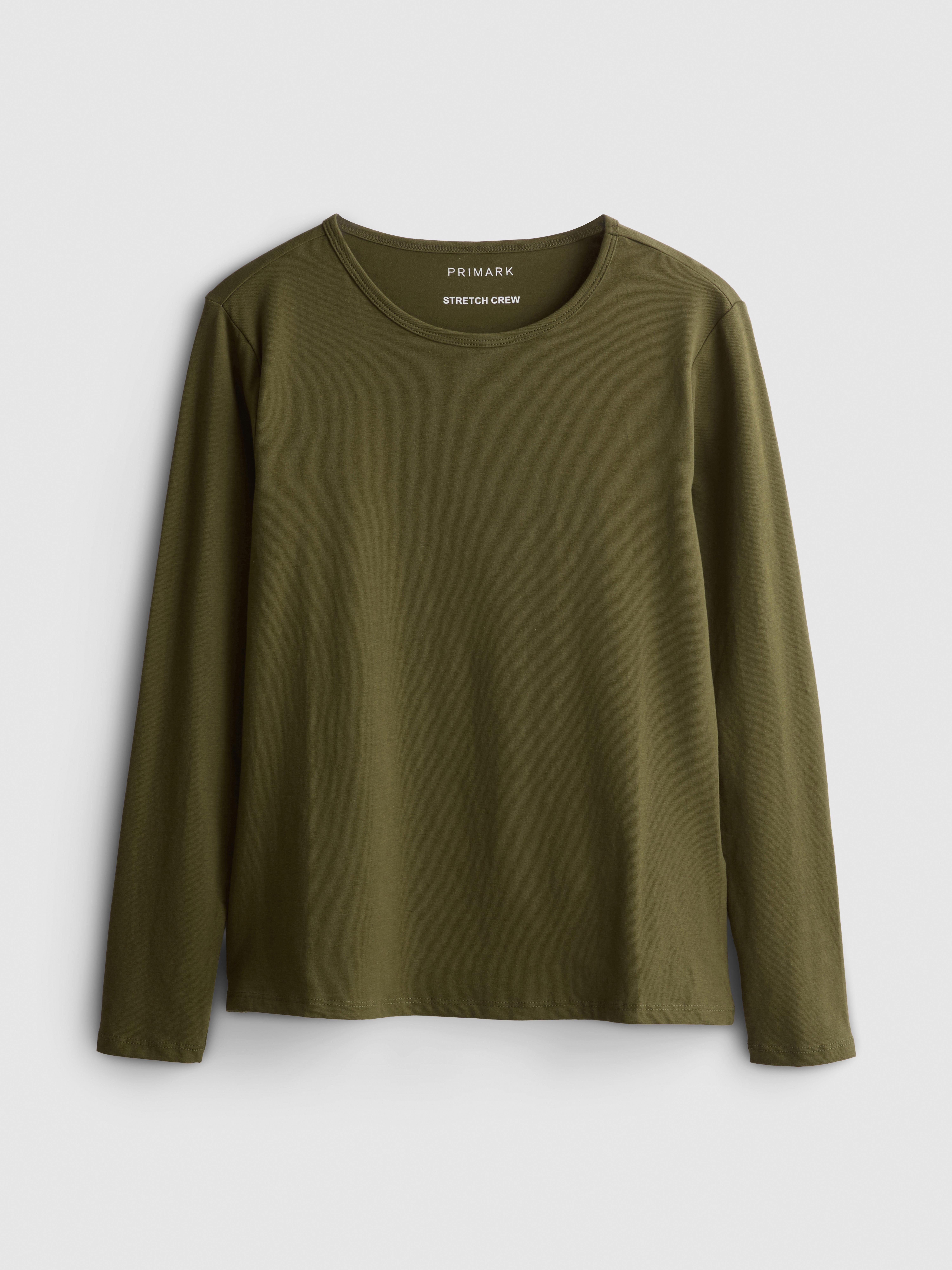 Cotton-Rich Stretch Long-Sleeve Crewneck Top - Olive