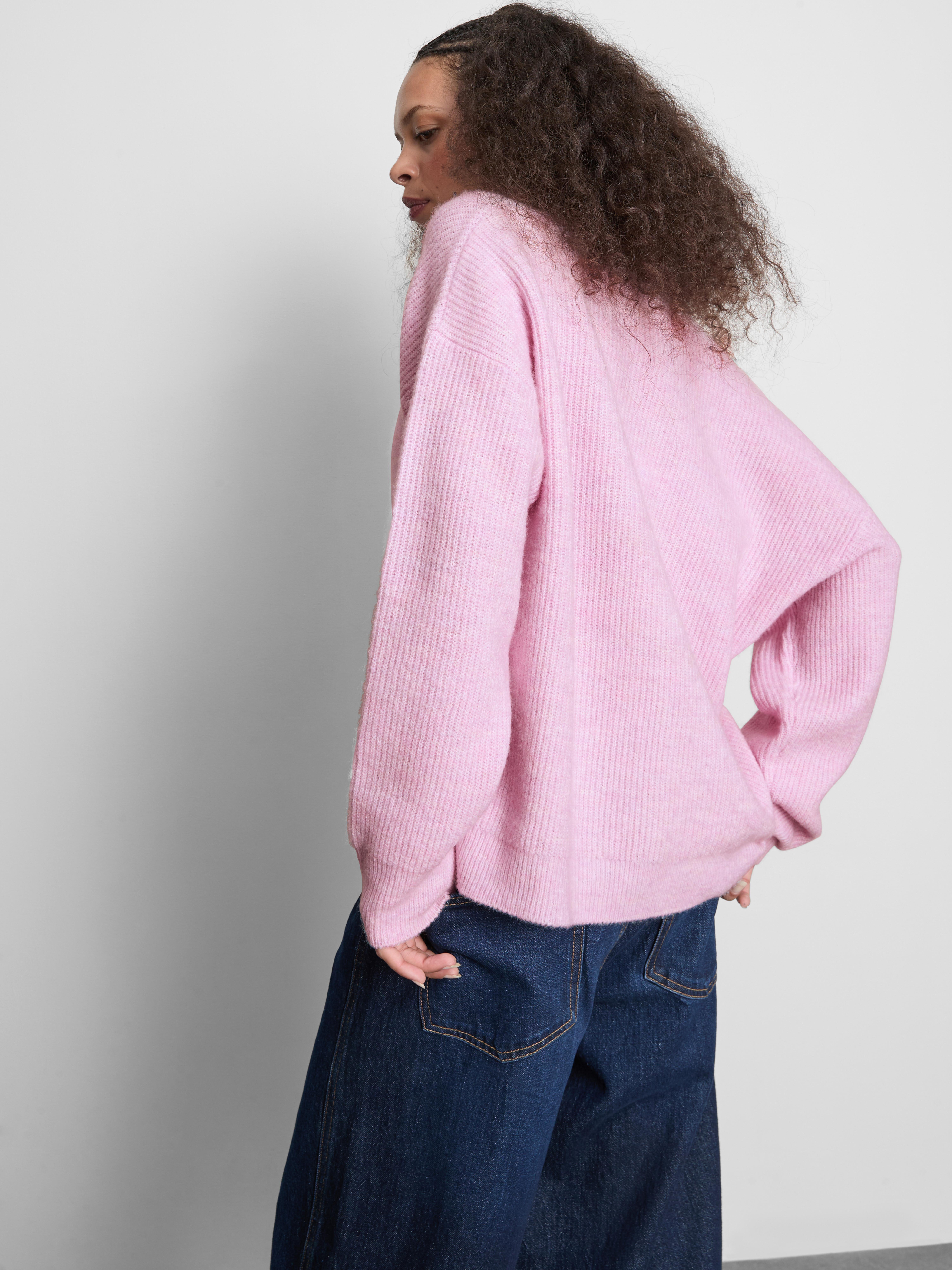 Soft Rib V-Neck Cardigan - Pink
