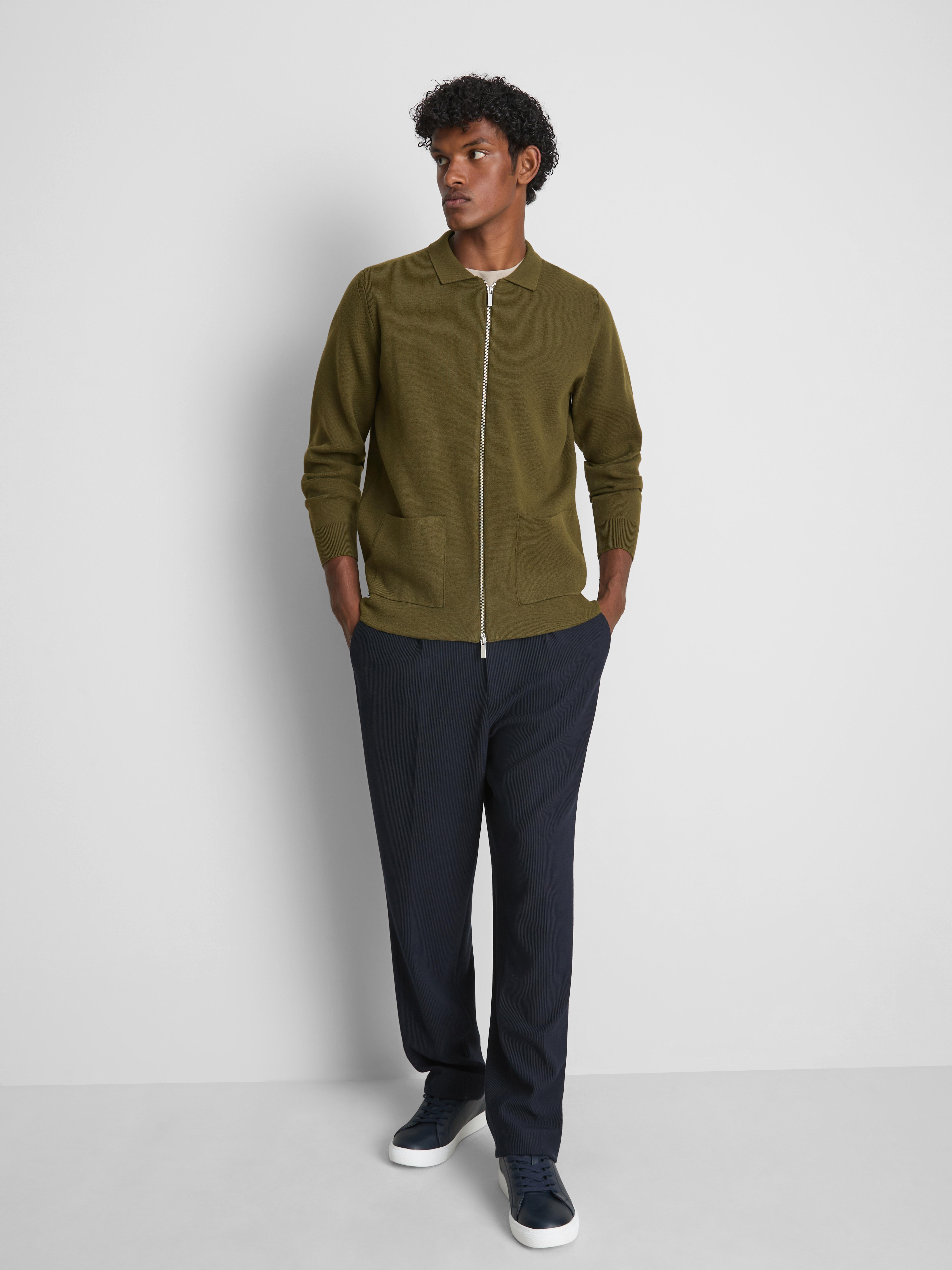 The Edit Knitted Harrington Jacket - Dark Green