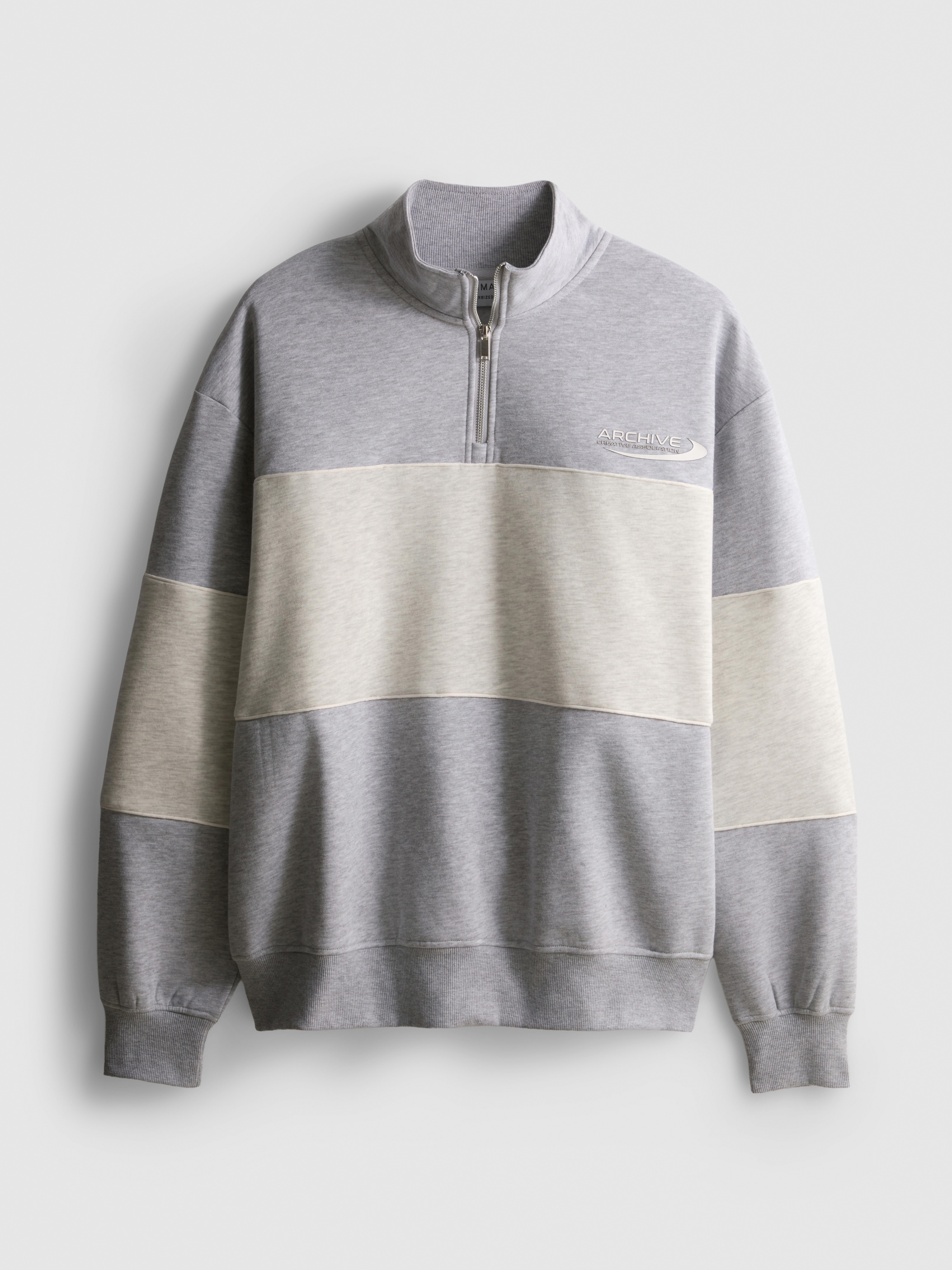 Colorblock High-Neck Sweatshirt - Light Gray