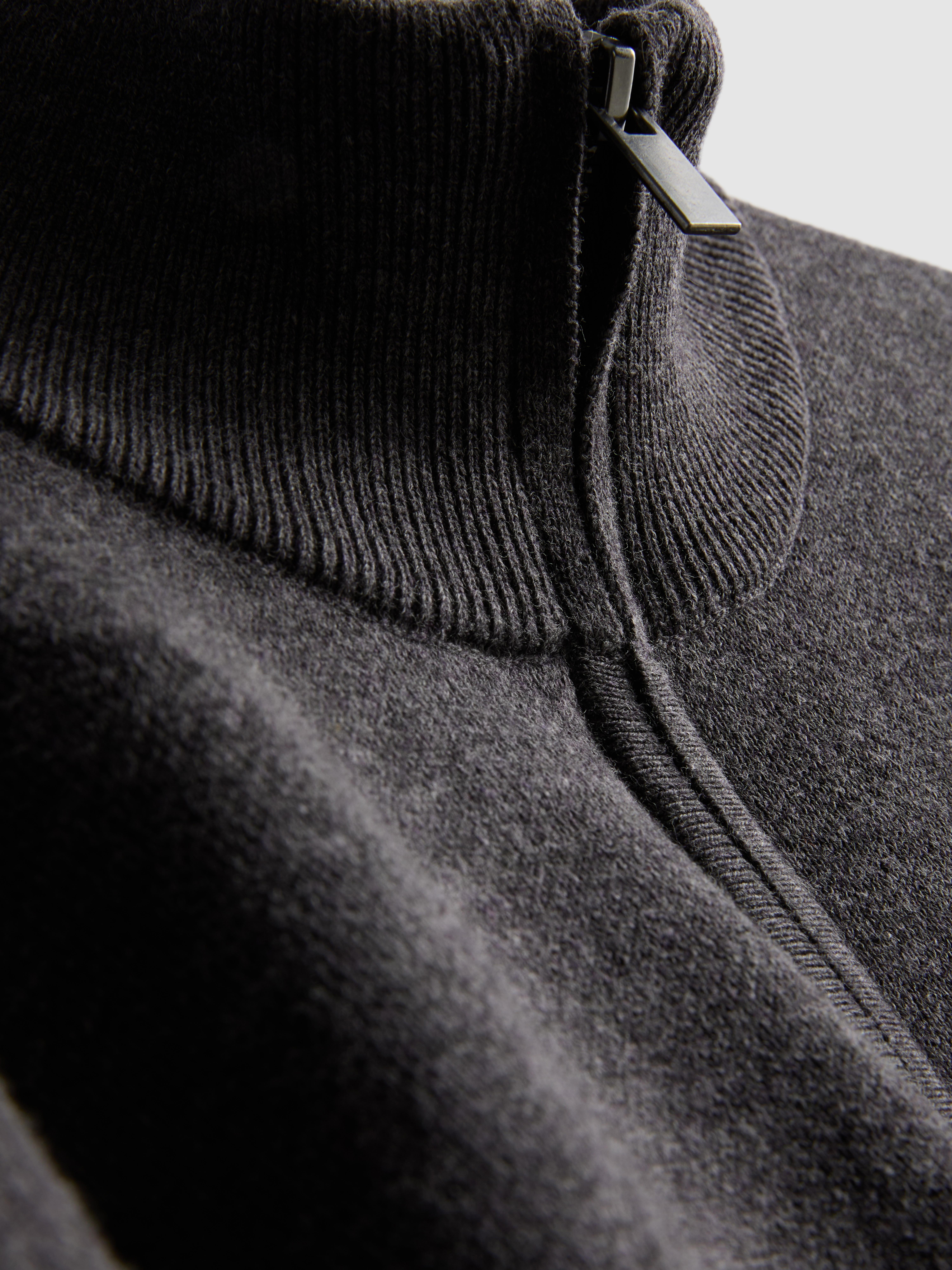 Zip Neck Knitted Sweater - Charcoal