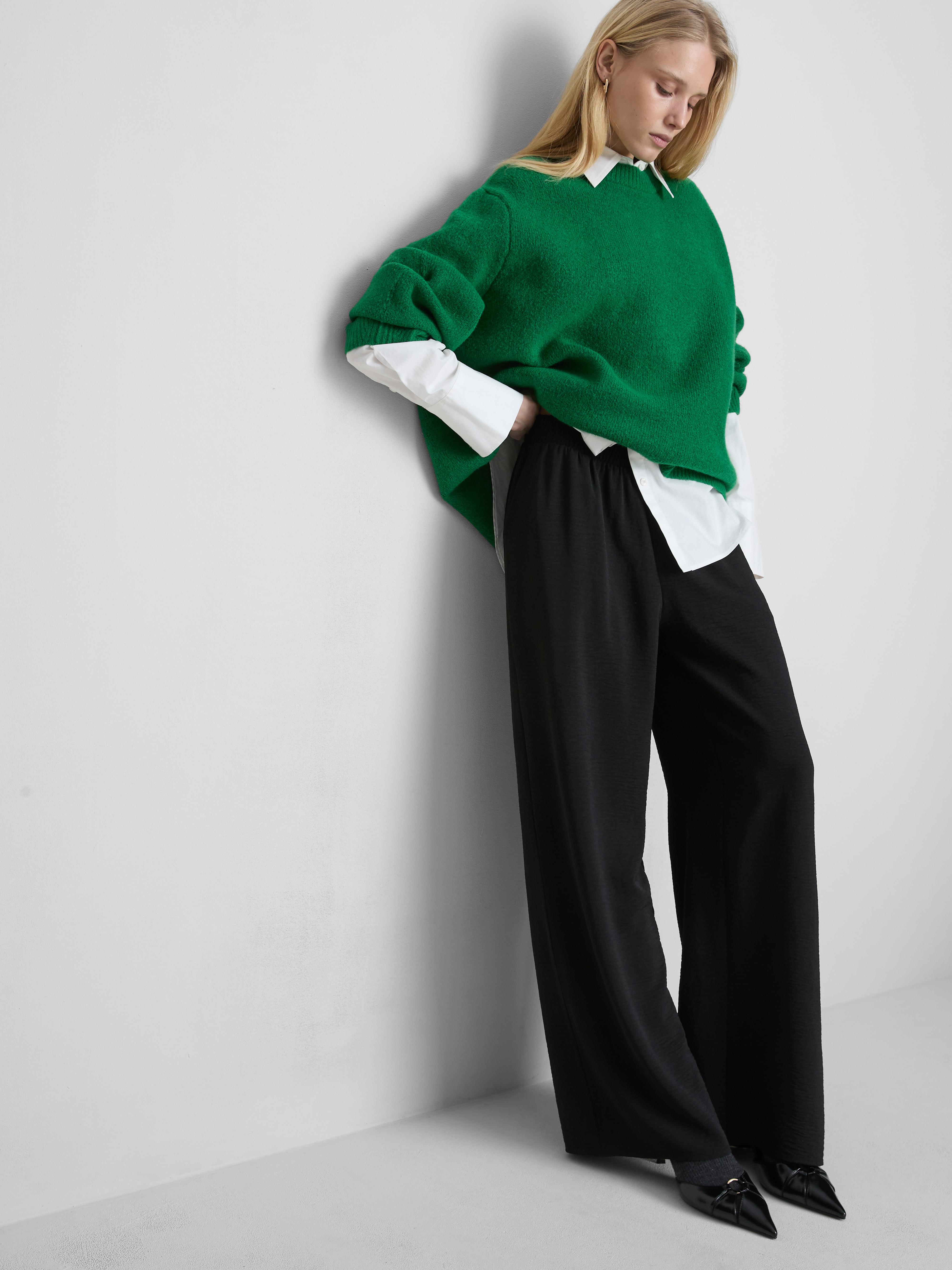 Elastic Waist Wide-Leg Pants - Black