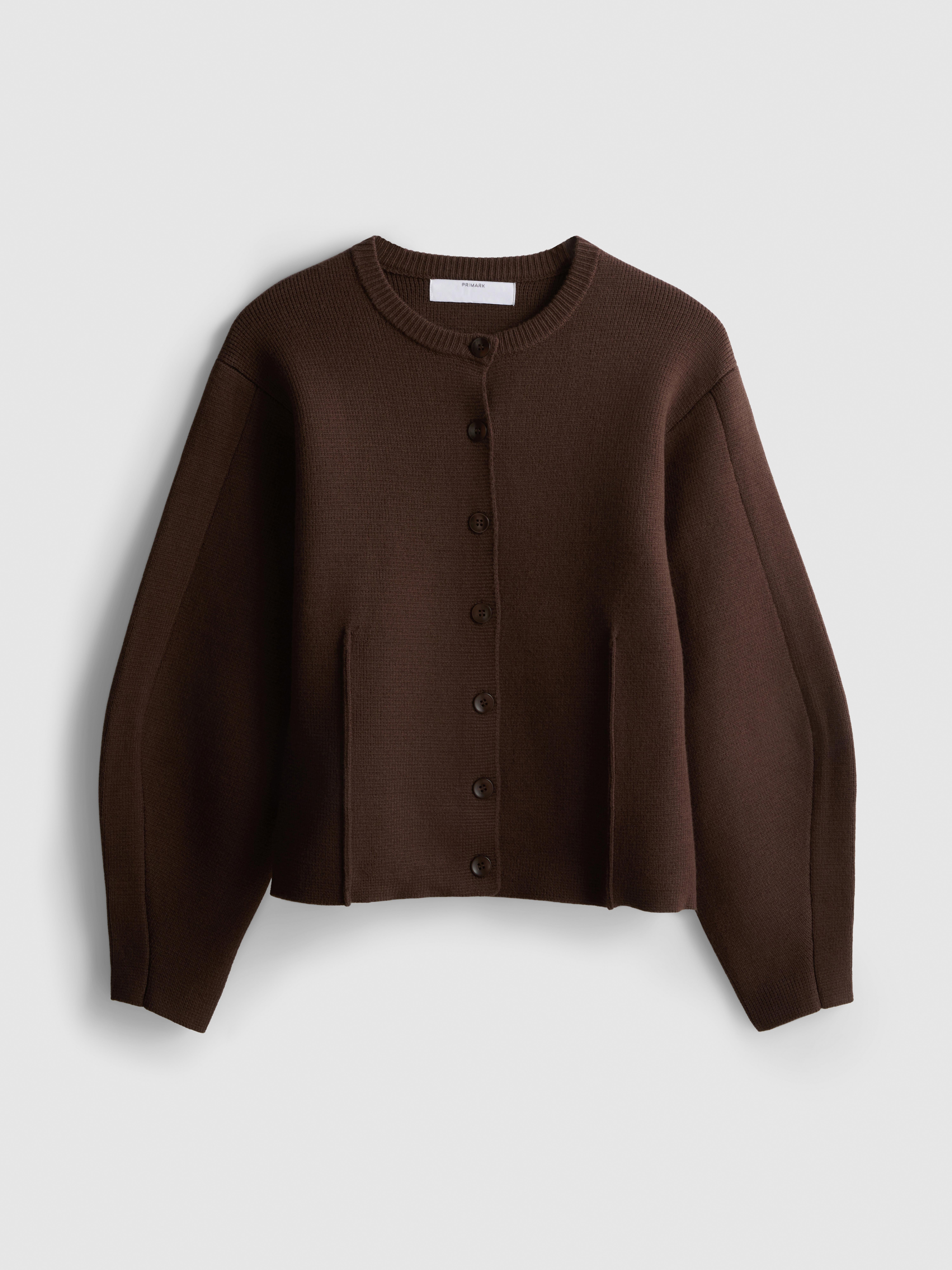 Sculpted Roundneck Cardigan - Brown
