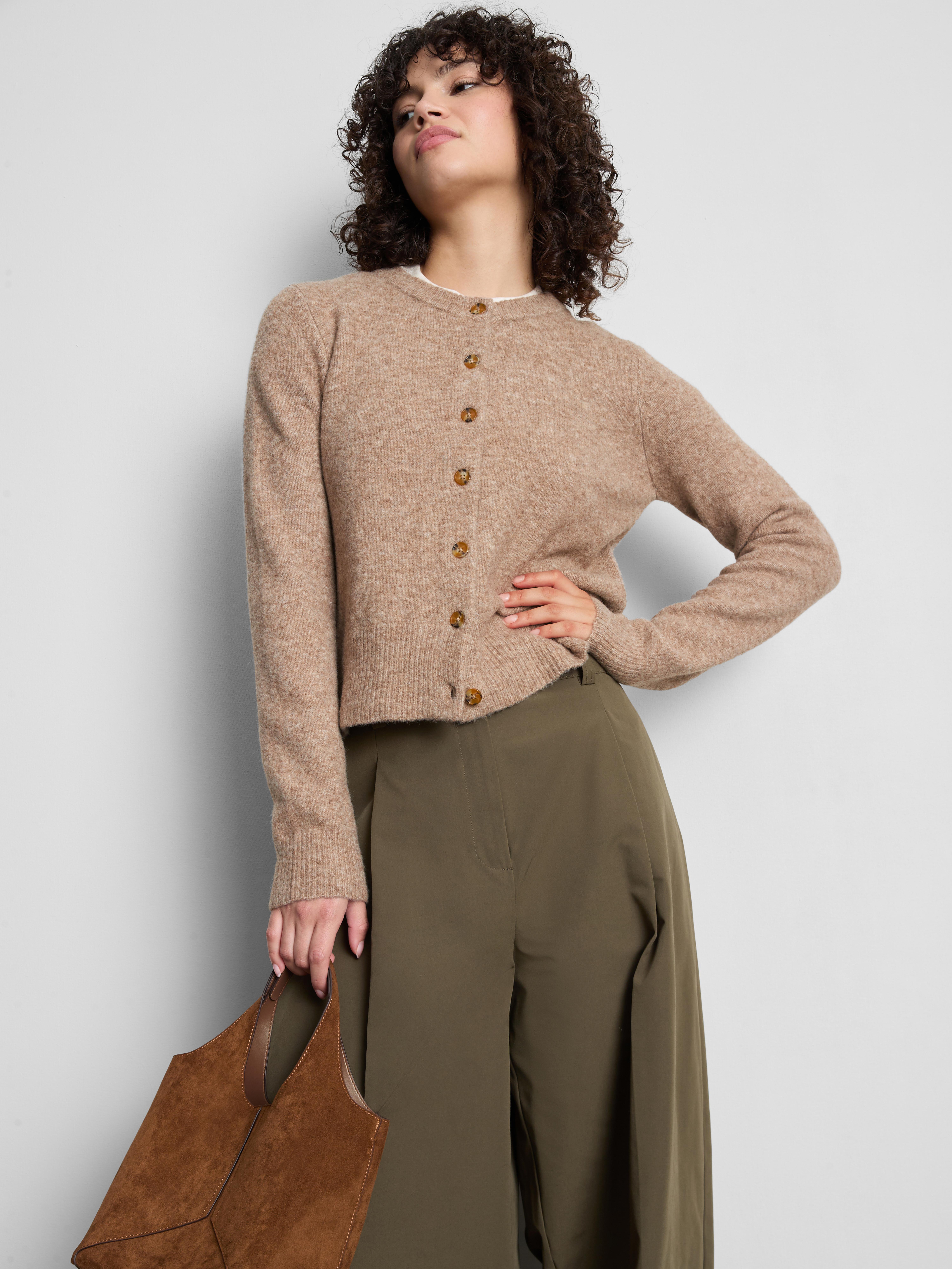 Essential Knitted Crewneck Cardigan - Taupe