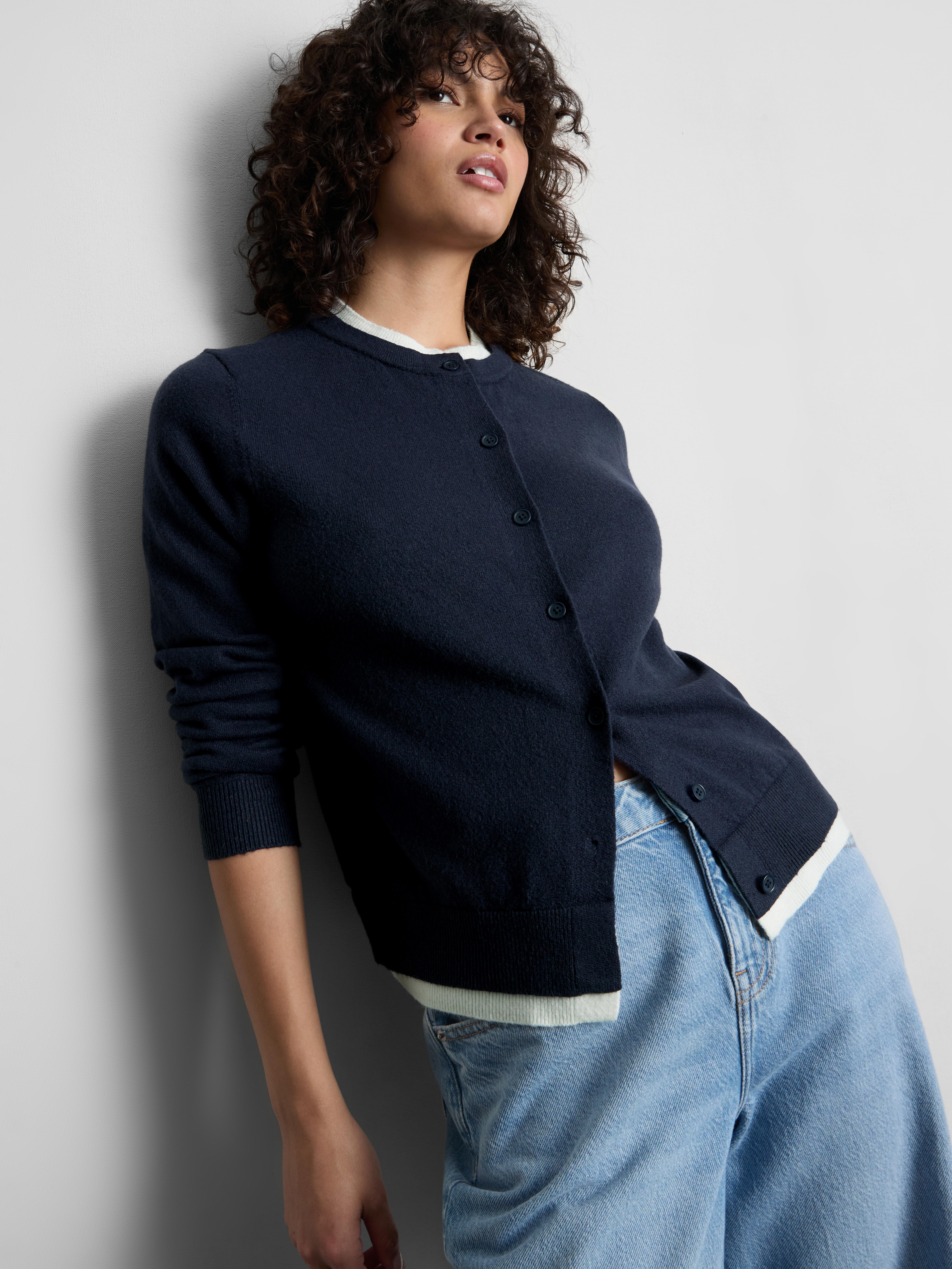 Knitted Double Layered Cardigan - Navy