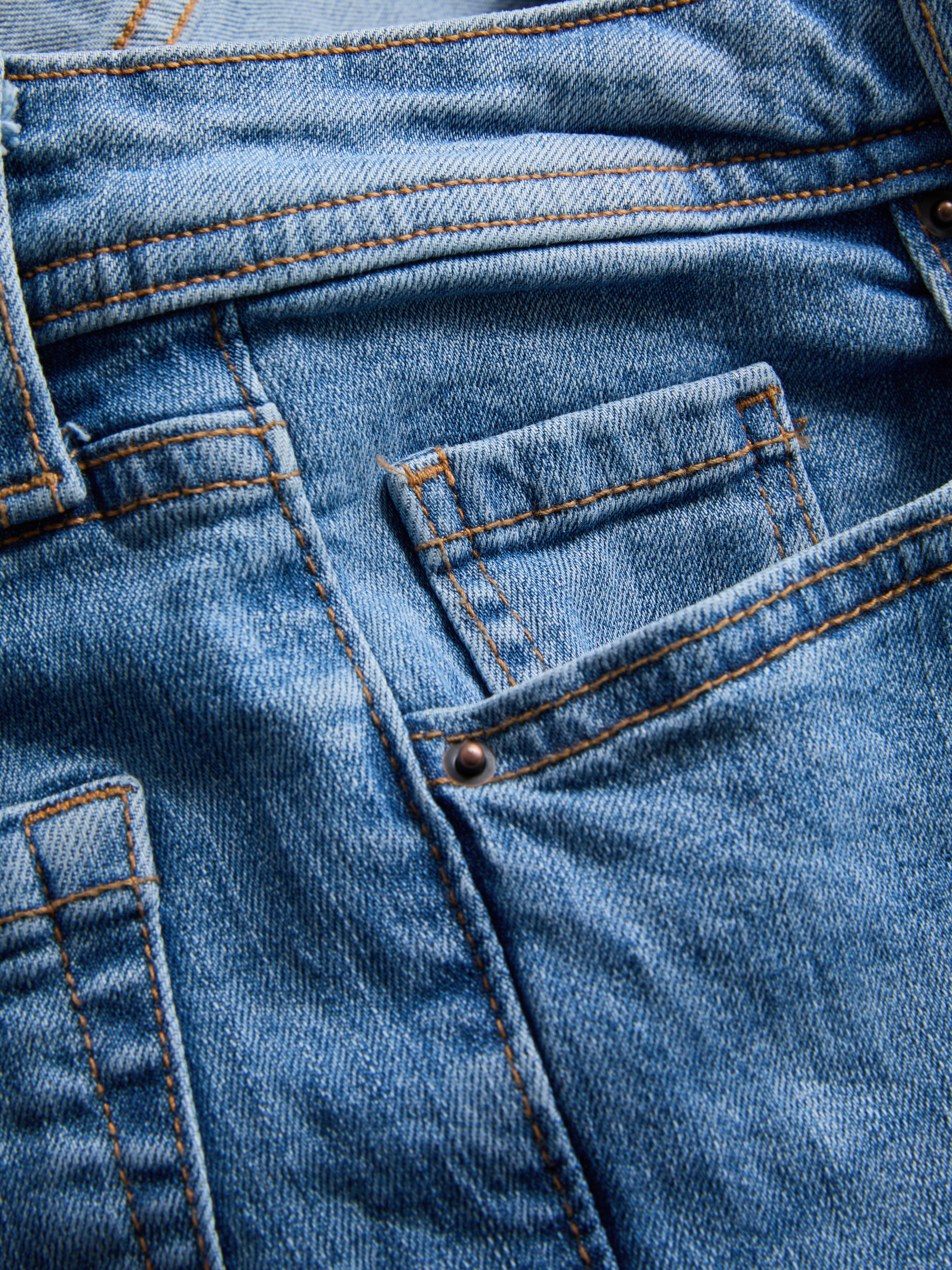 Cotton Denim Flared Mid-Rise Jeans - Mid Blue