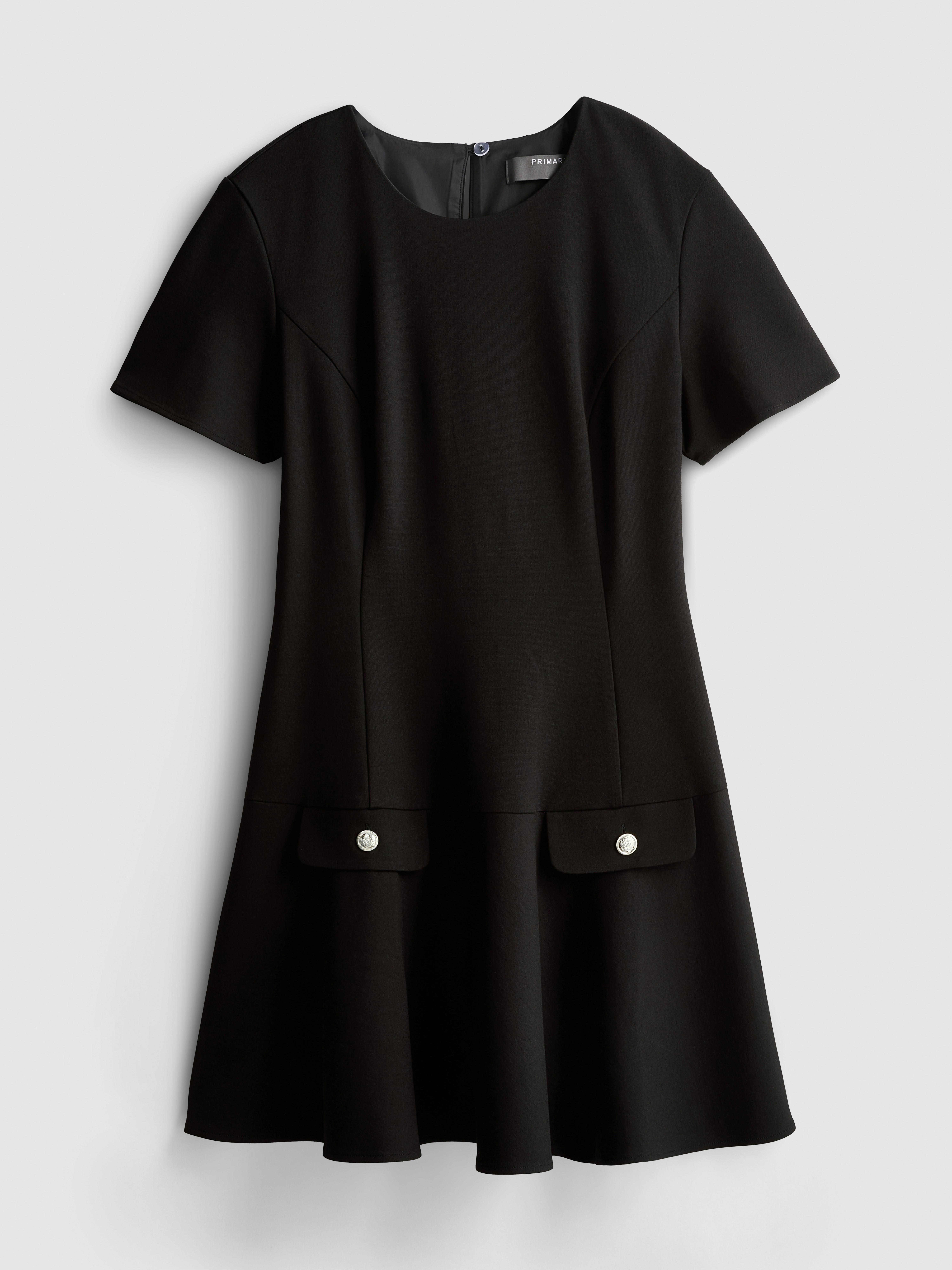 Dropped-Hem Ponte Mini Dress - Black