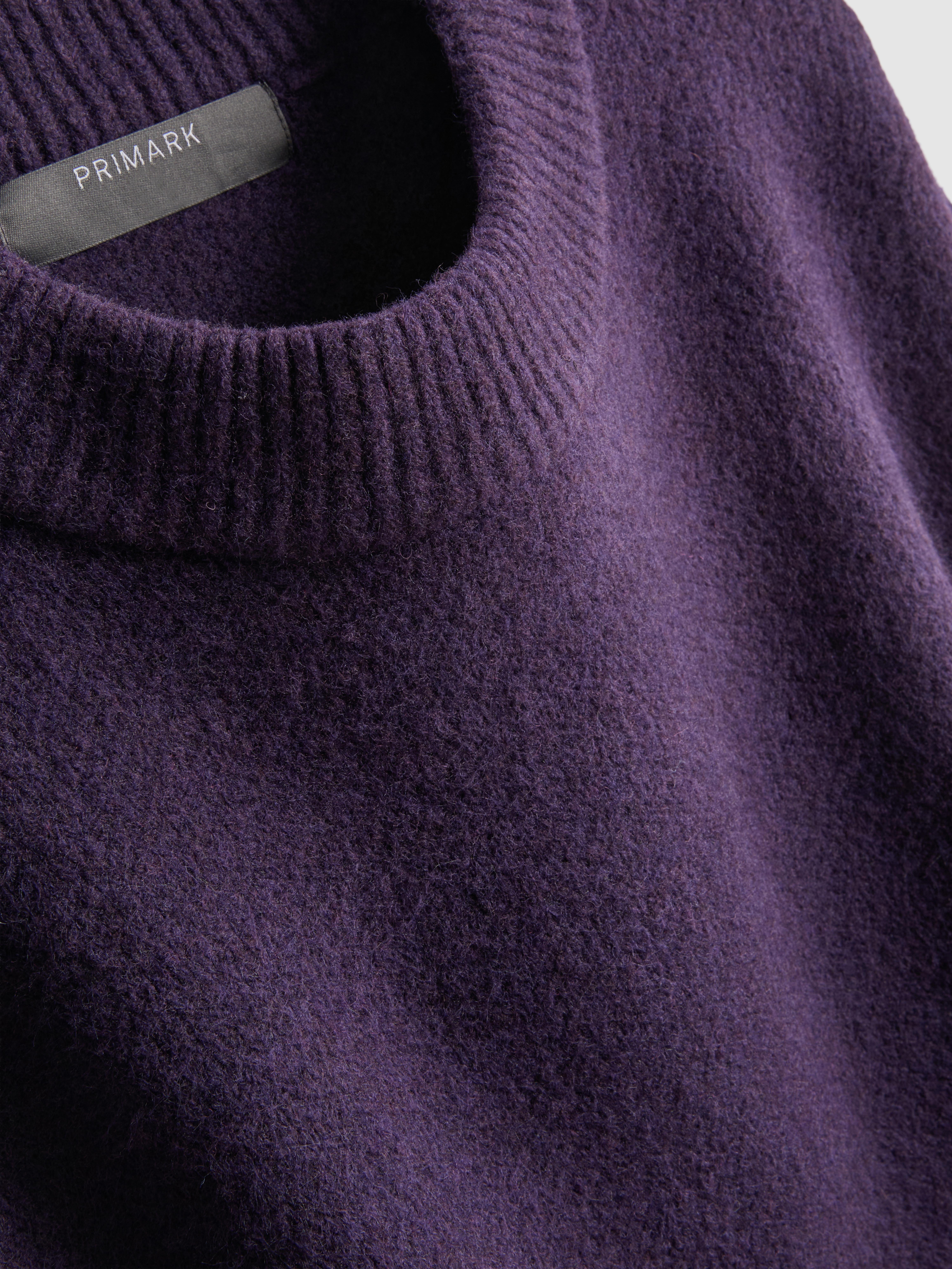 Wool Blend Oversized Crew Neck Sweater - Dark Purple