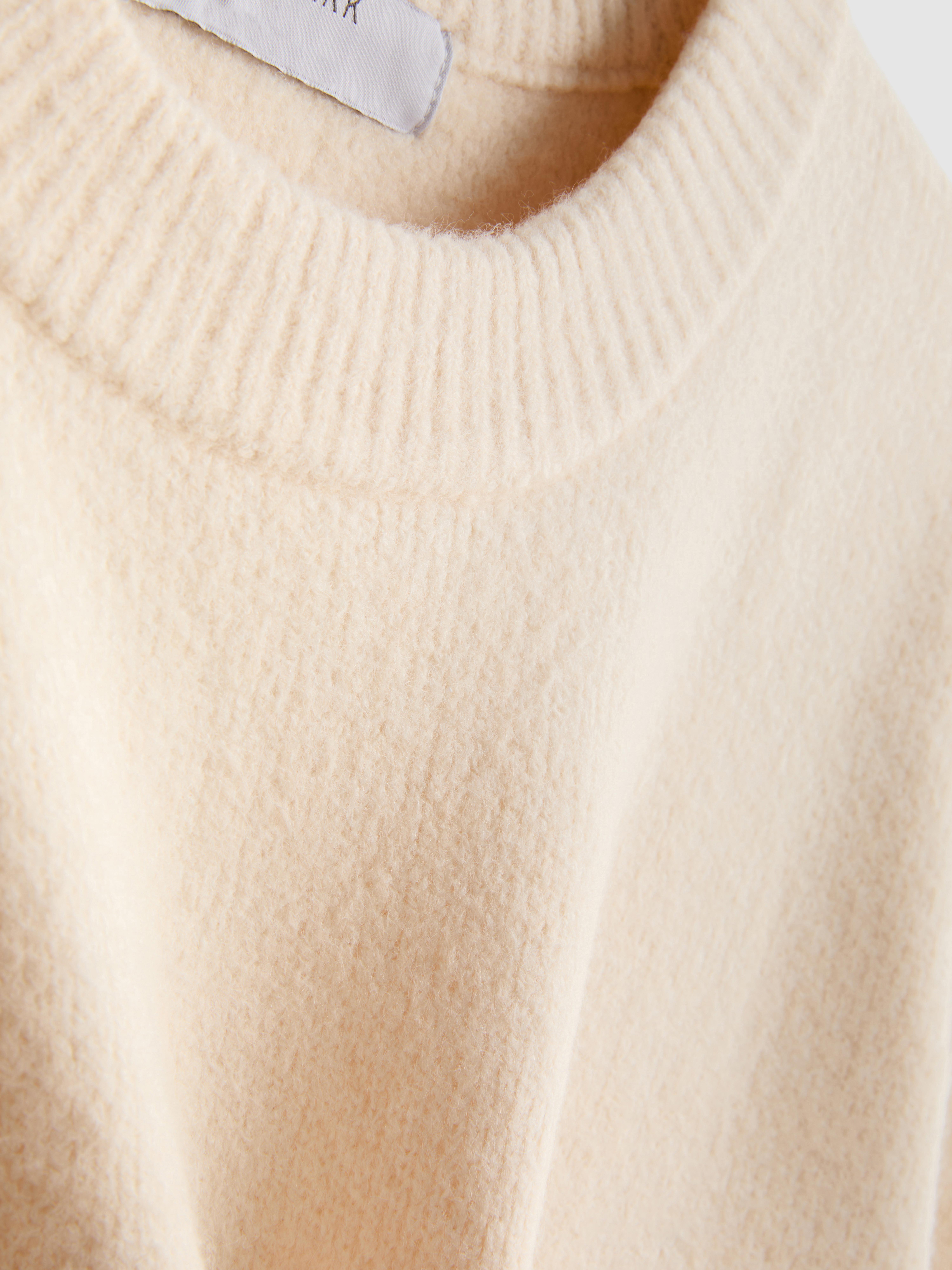 Wool Blend Oversized Crew Neck Sweater - Cream