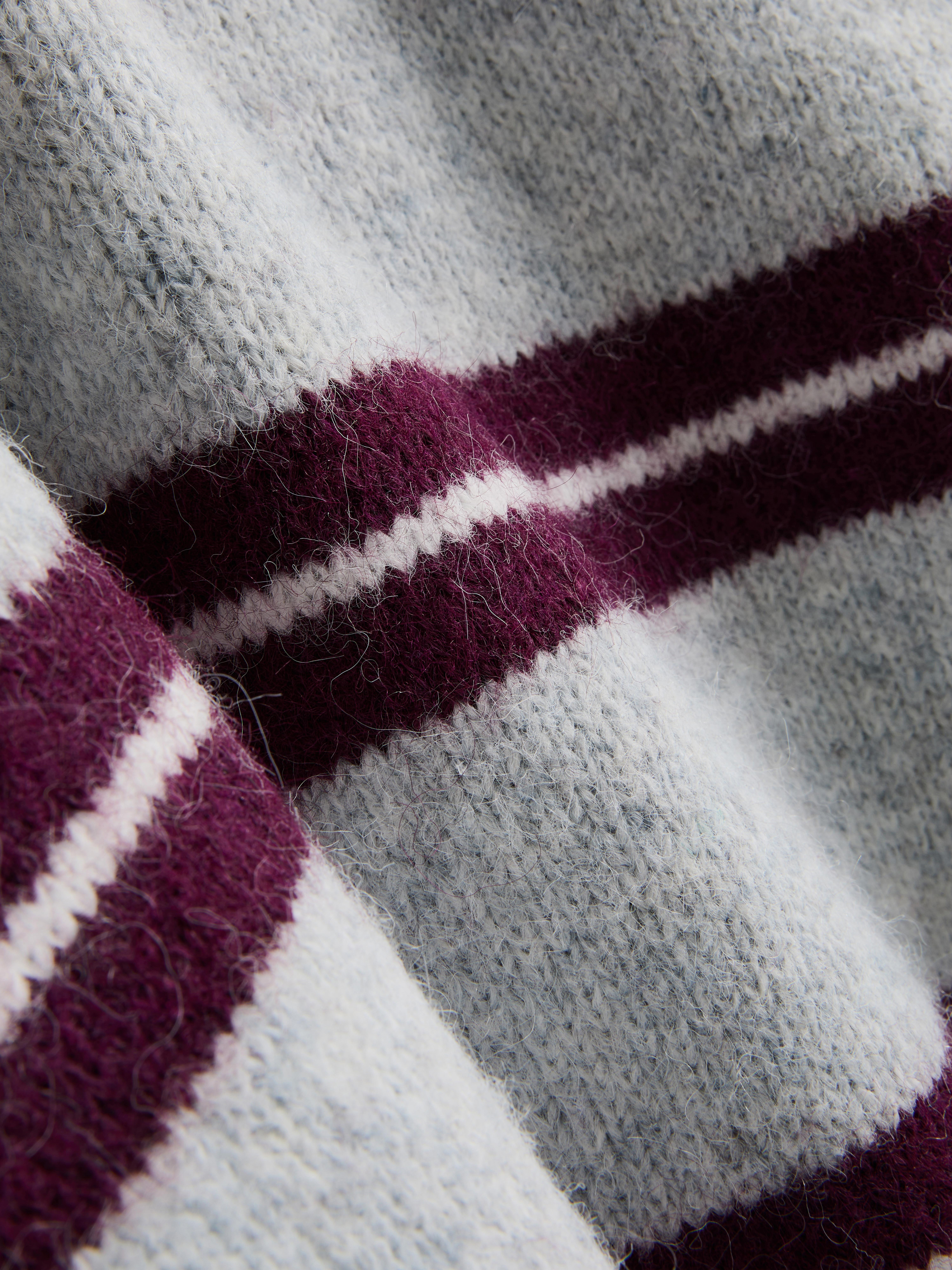 Knitted Fluffy Stripe Crew Neck Sweater - Gray