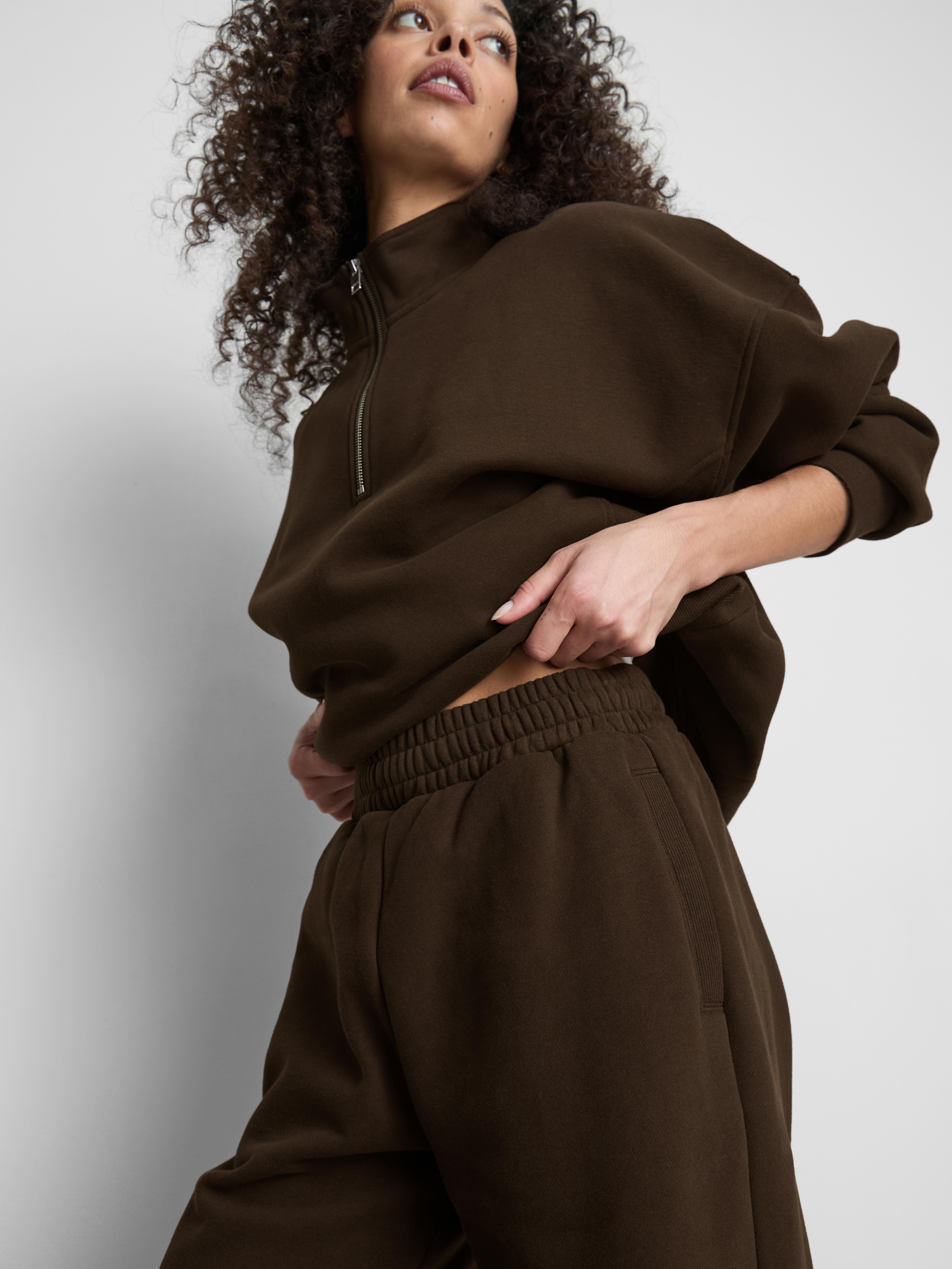 Cotton Rich Wide Leg Sweatpants - Chocolate