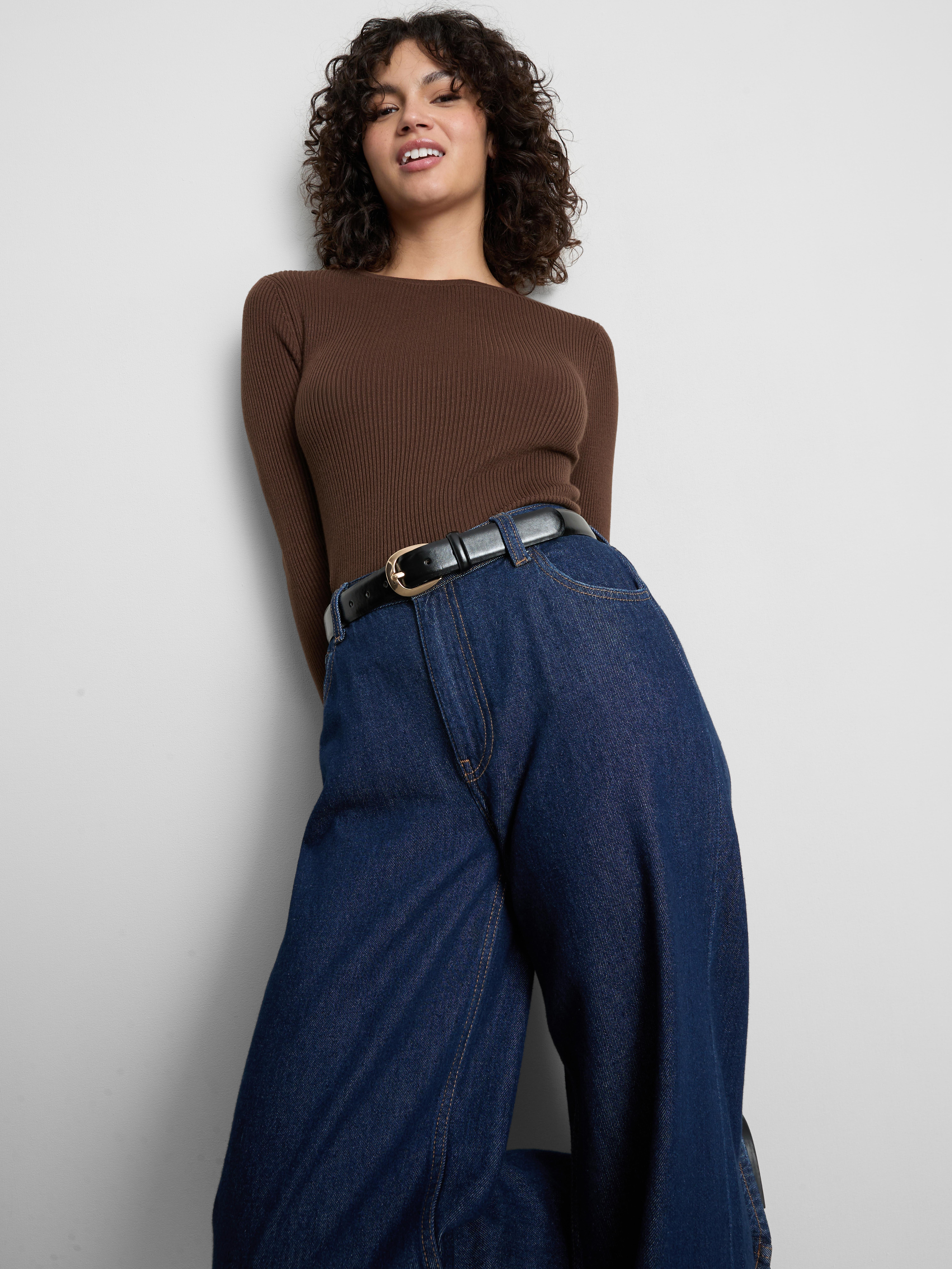 Ribbed Crew Neck Sweater - Chocolate