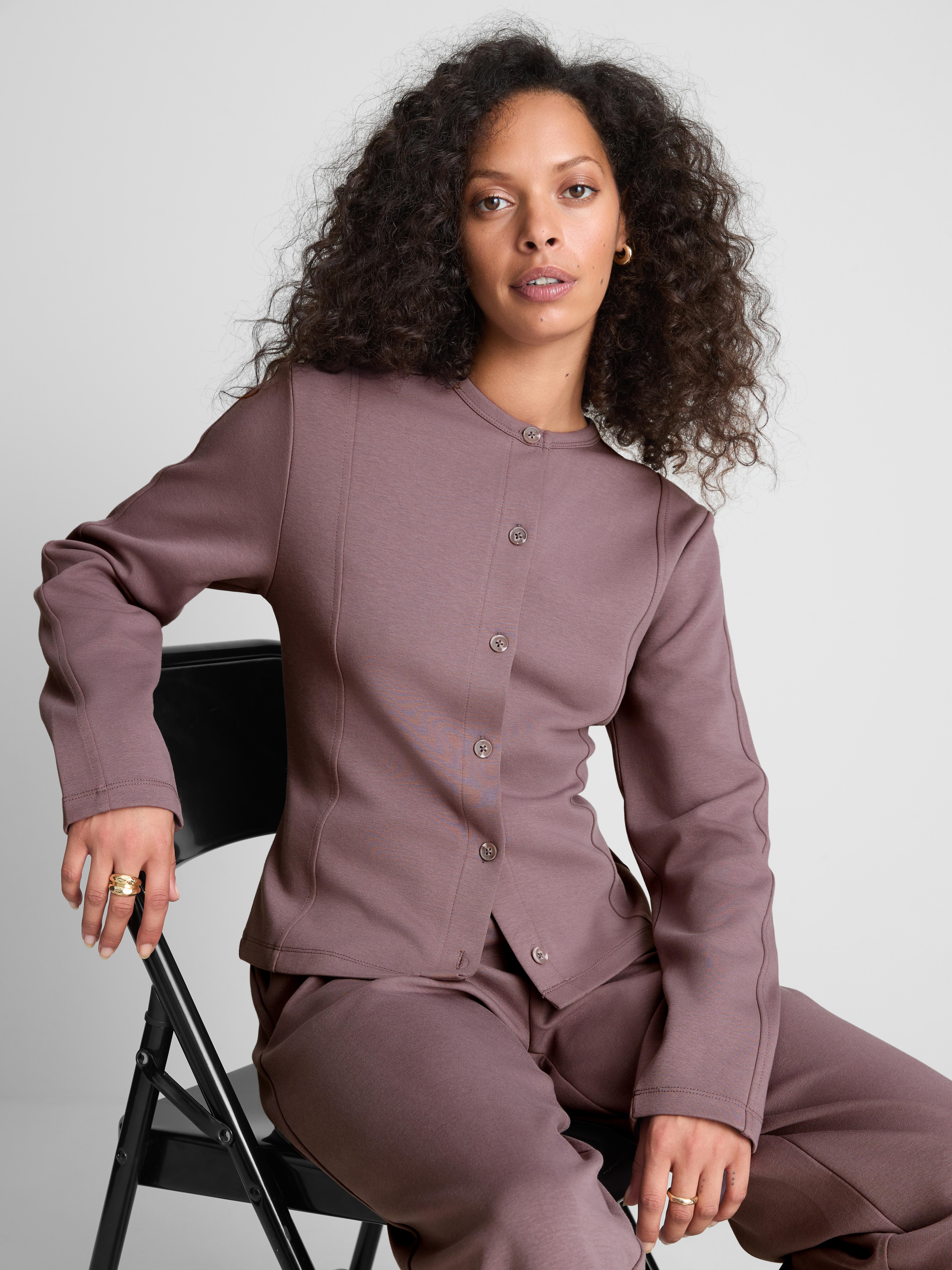 Paula Echevarría Structured Crew Neck Cardigan - Fig